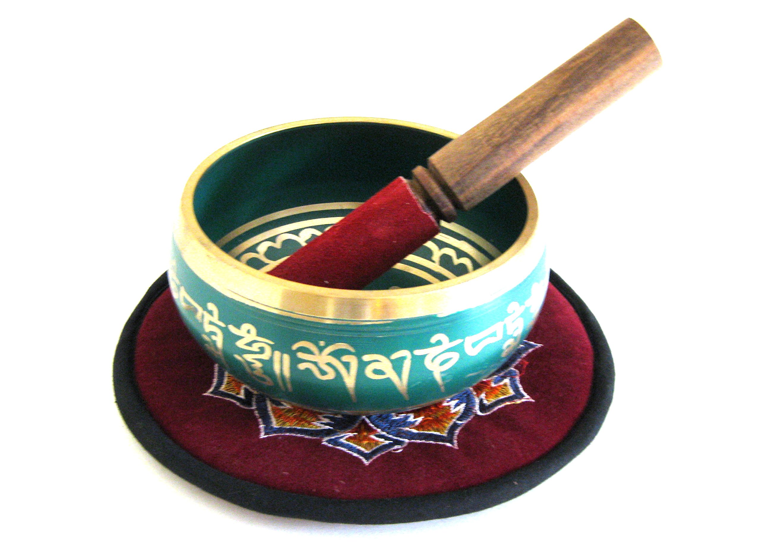 JIVE® LARGE Singing Bowl For Healing & Meditation Om Mani Padme Hum Mantra With Rosewood Mallet, Velvet Mat & Rudraksha Meditation Bracelet - JIVE® FEDERAL TRADEMARK BRAND