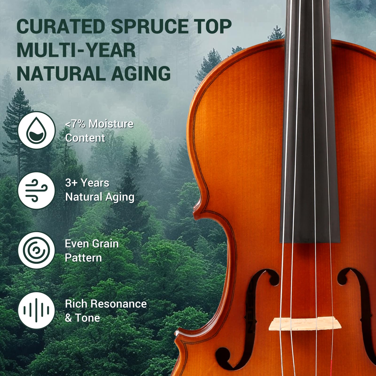 MOSEN 4/4 Full Size Massivholz Violine Violine Set für Anfänger mit Violinkoffer