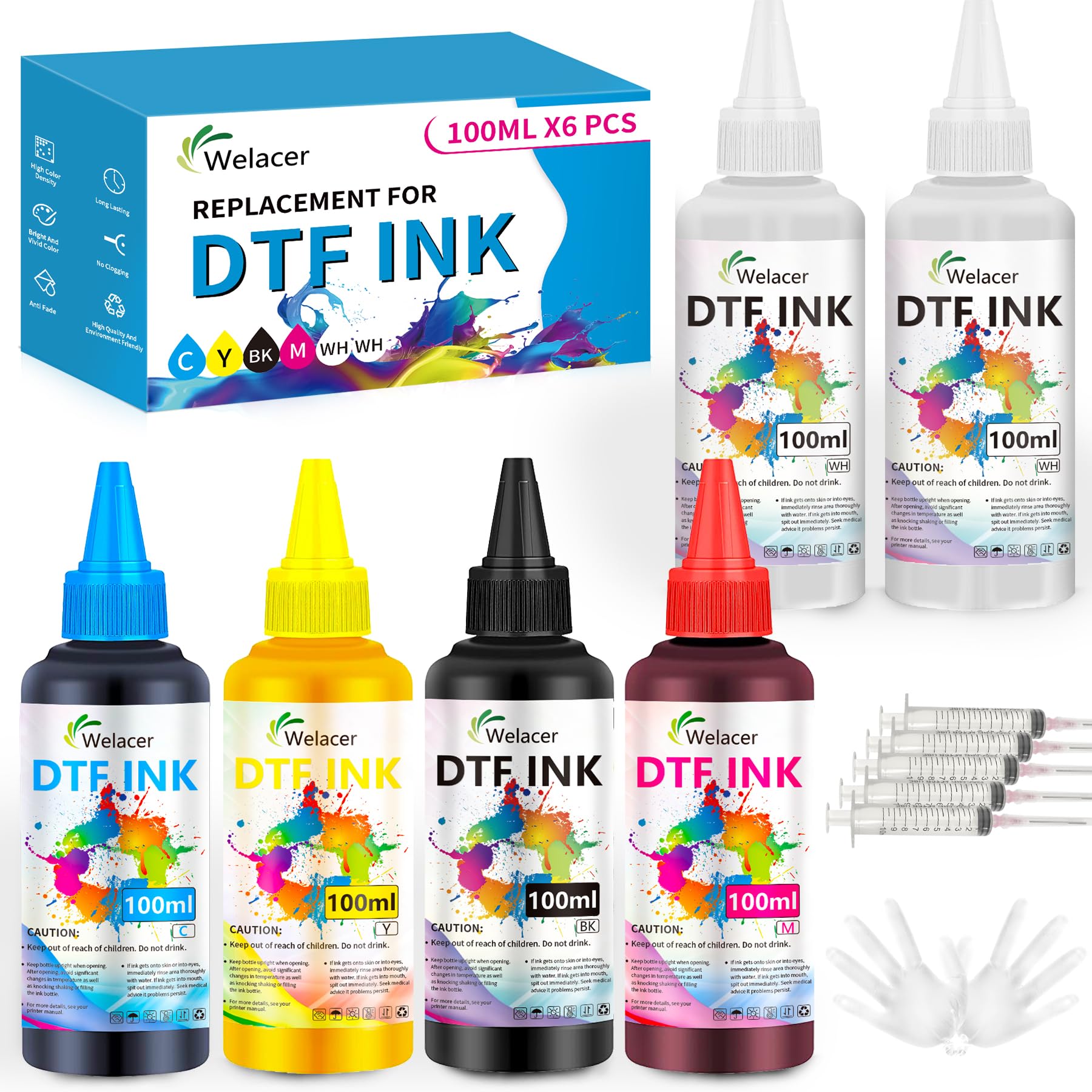 DTF Ink for ET-8550, ET-2850 L1800, R1390, I3200, XP600, XP-15000, DX5 DX7, TX800, L800, 1430, P400, 6x100ml Heat Transfer Ink Conversion Kit Refill for All DTF Printers,for DTF Film