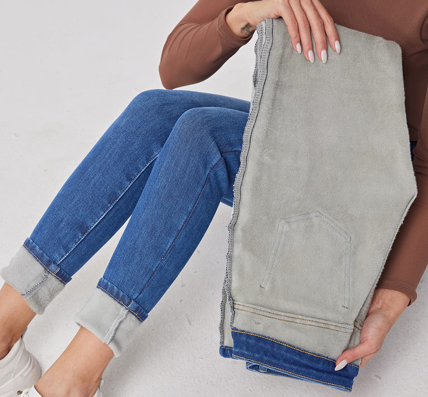 Fakanhui Damen Fleece Gef¨¹ttert Winter Thermo Jeans Hosen Warm Jeans Denim Skinny Jeanshosen