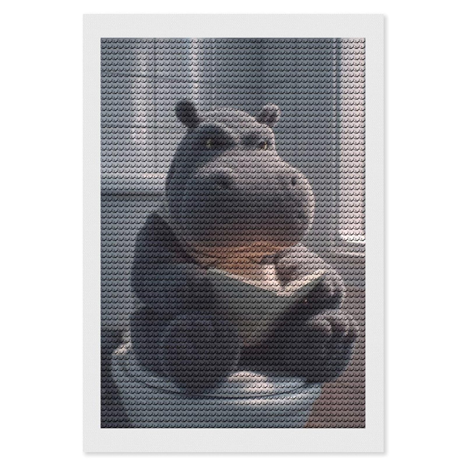 Junmoney Hippo Reading on A Toilet Diamond Art Kit 8"x12", Gift Idea, for Family Craft Time, Mindful Craft Activity, Boho Decor, Relaxing DIY Hobby