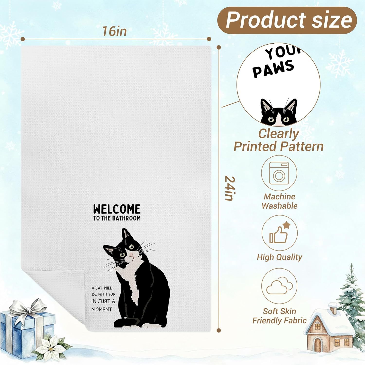 Funny Tuxedo Cat Bathroom Hand Towels, Cat Bathroom Decor, Black and White Kitty Kitten Hand Towels for Washroom Restroom, 16x24 Inches Set of 2 - Image 2