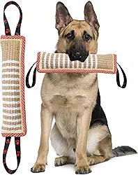 Clysoru Brinquedo de puxar para cães, almofada de mordida de juta resistente, equipamento de treinamento de longa duração, para cães grandes e grandes, interativo para grandes e pequenos