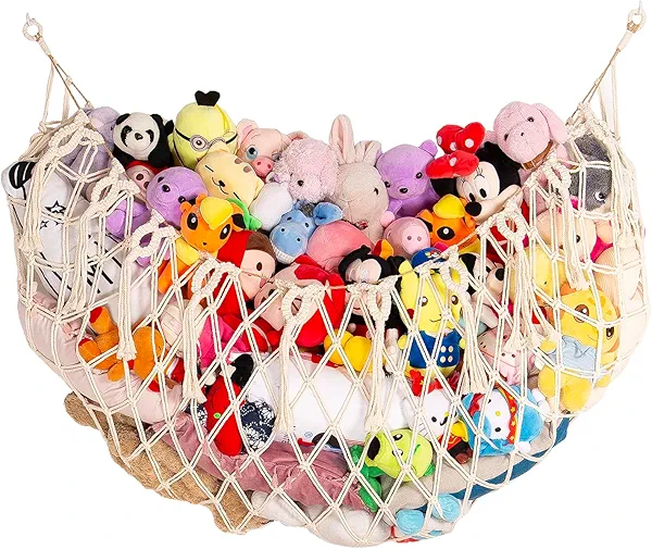 YKBU Stuffed Animal Net or Hammock Wall Hanging Net for Stuffed Animal Storage Macrame Toy Display Plush Toy Holder Soft Toy Organizer for Nursery Baby Bedroom Playroom-Cream