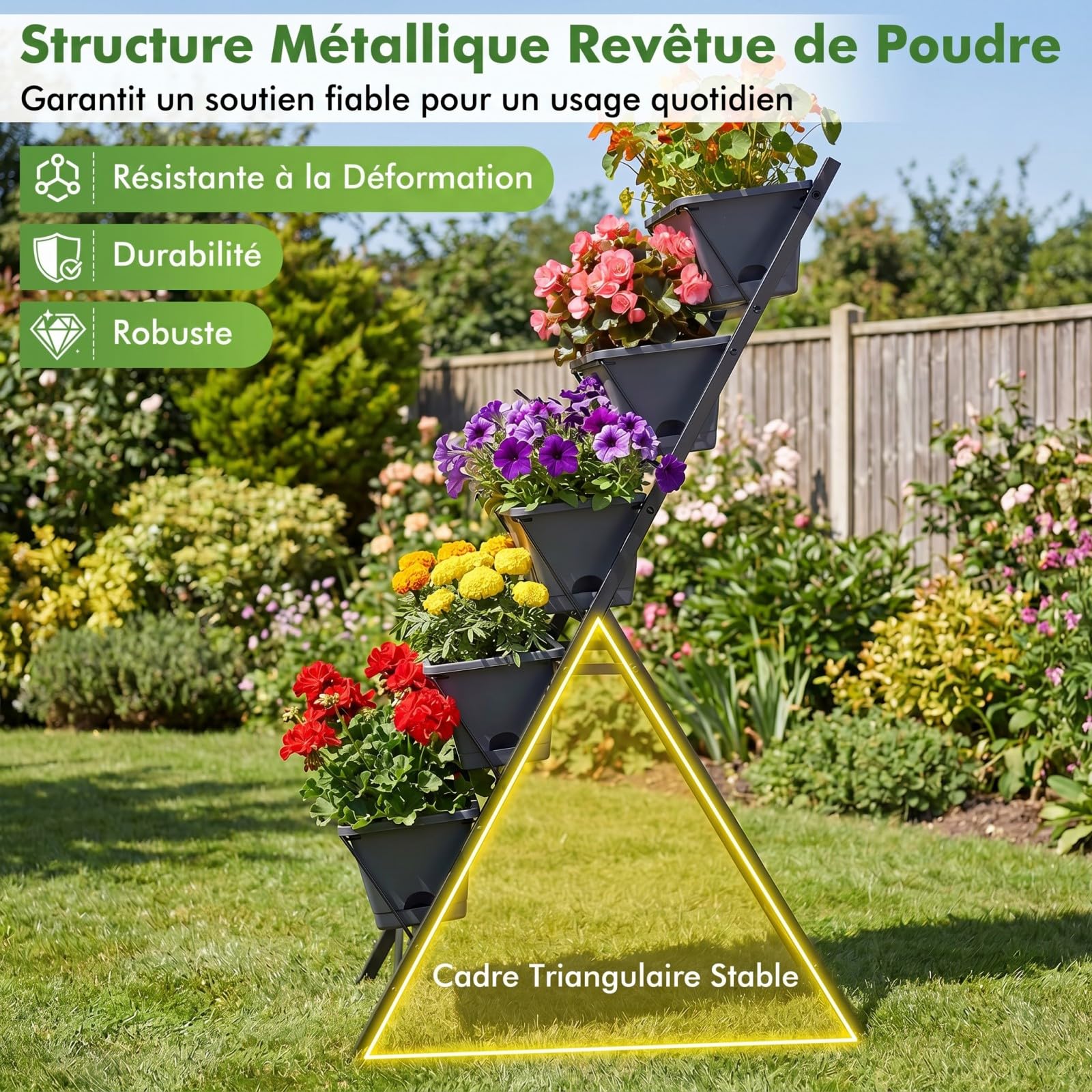 COSTWAY Jardinière Verticale Surélevée à 5 Niveaux sur Pied, Bac à Fleurs Autoportante avec 5 Bacs de Plantation et Trous de Drainage Plateau Amovible, pour Jardin Balcon Terrasse (Noir)
