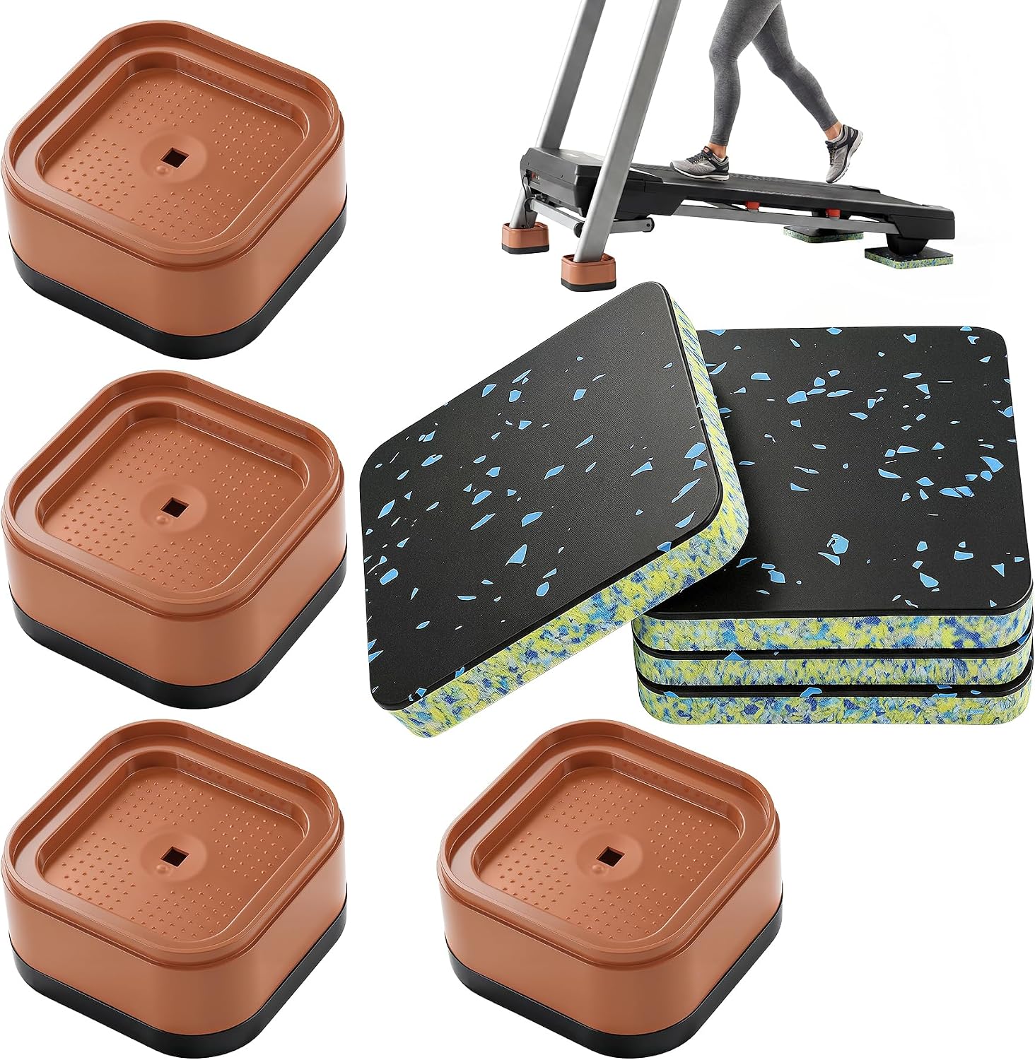 ACOCO Treadmill Incline Riser Blocks and Treadmill Mat Pads, 8 Pcs | Stackable Vibration Pads for Hardwood Floors, Anti-Slip Equipment Base for Home Gym Fat Burn, High Density