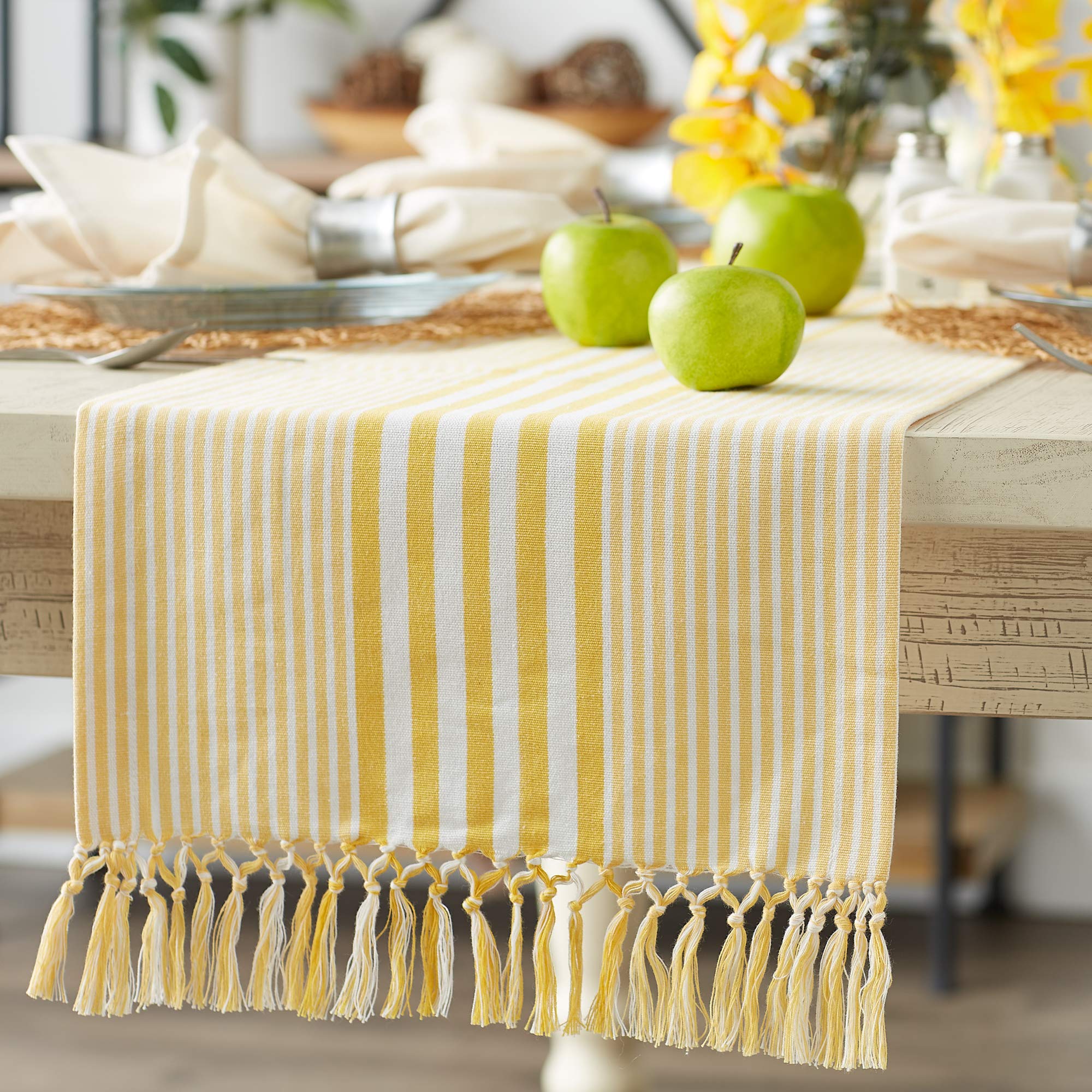 DII Runner da tavola reversibile, in cotone, motivo api, 14 x 72 cm