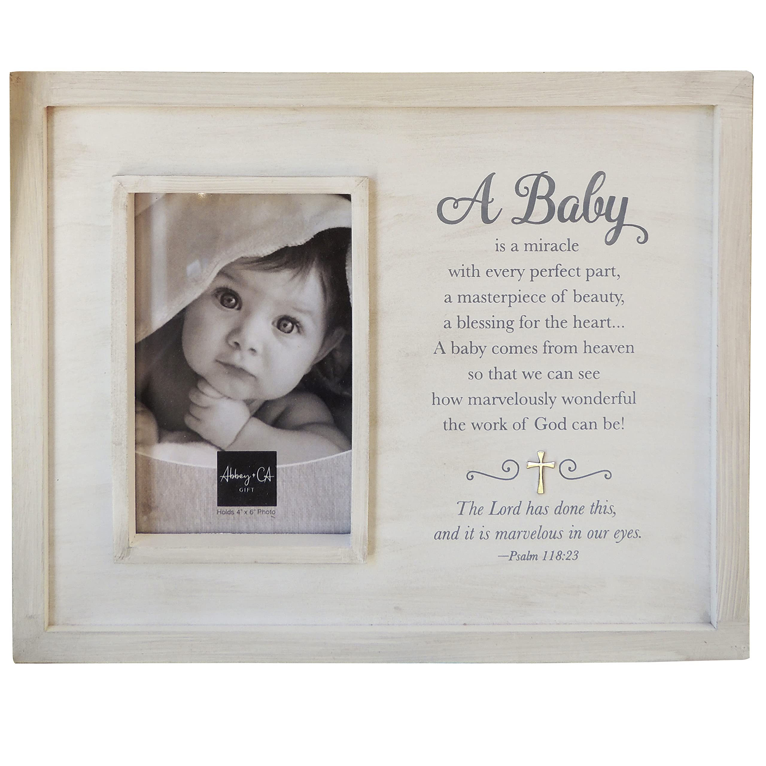Abbey & CA Gift Baby is a Miracle Frame W/ Silver Cross & Easel & Hanger