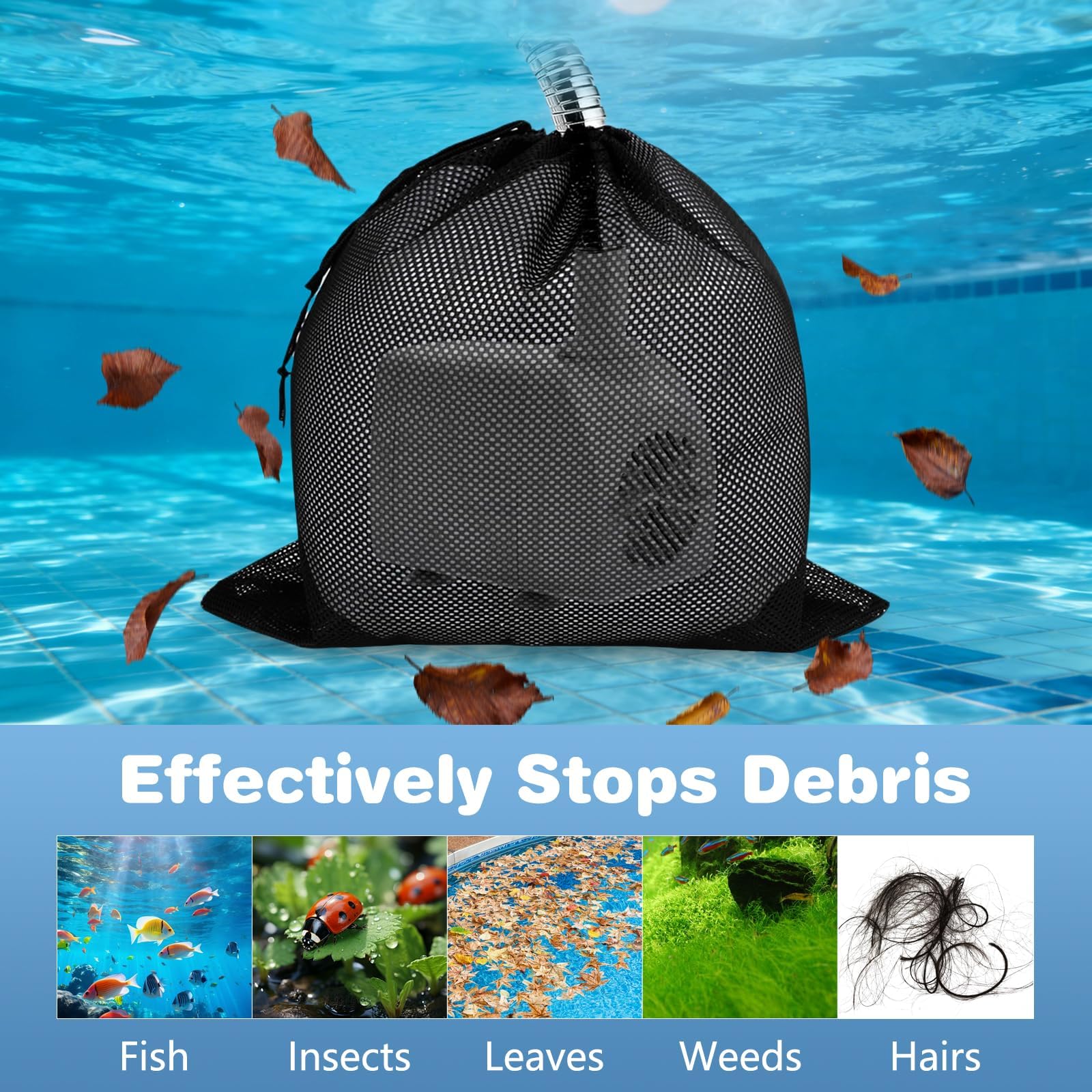 Sacchetto Filtro Pompa 45 x 45 cm Nero Borsa per Pompa con Coulisse a Rete per Acquario Laghetto