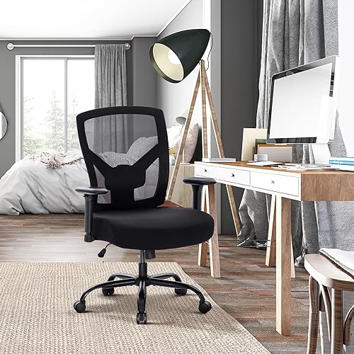ALPHA HOME Office Chair, Mid-Back Office Mesh Chair,Swivel Ergonomic Chair with Adjustable 3D Armrests,500 lb Capacity Desk Chair with Lumbar Support,Computer Task Chair for Adults,Black