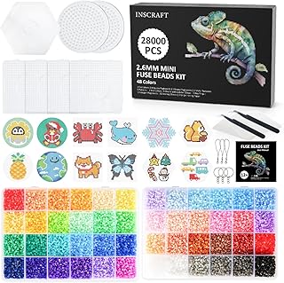 28,000 Mini Fuse Beads kit 2.6mm, 48 Colors 7 Pegboards 15 Ironing Sheets 2 Tweezers 2 Ironing Papers & 6 Chain Accessories Melty Beads Melting Beads Iron Beads Craft Beads Bulk - Buy now