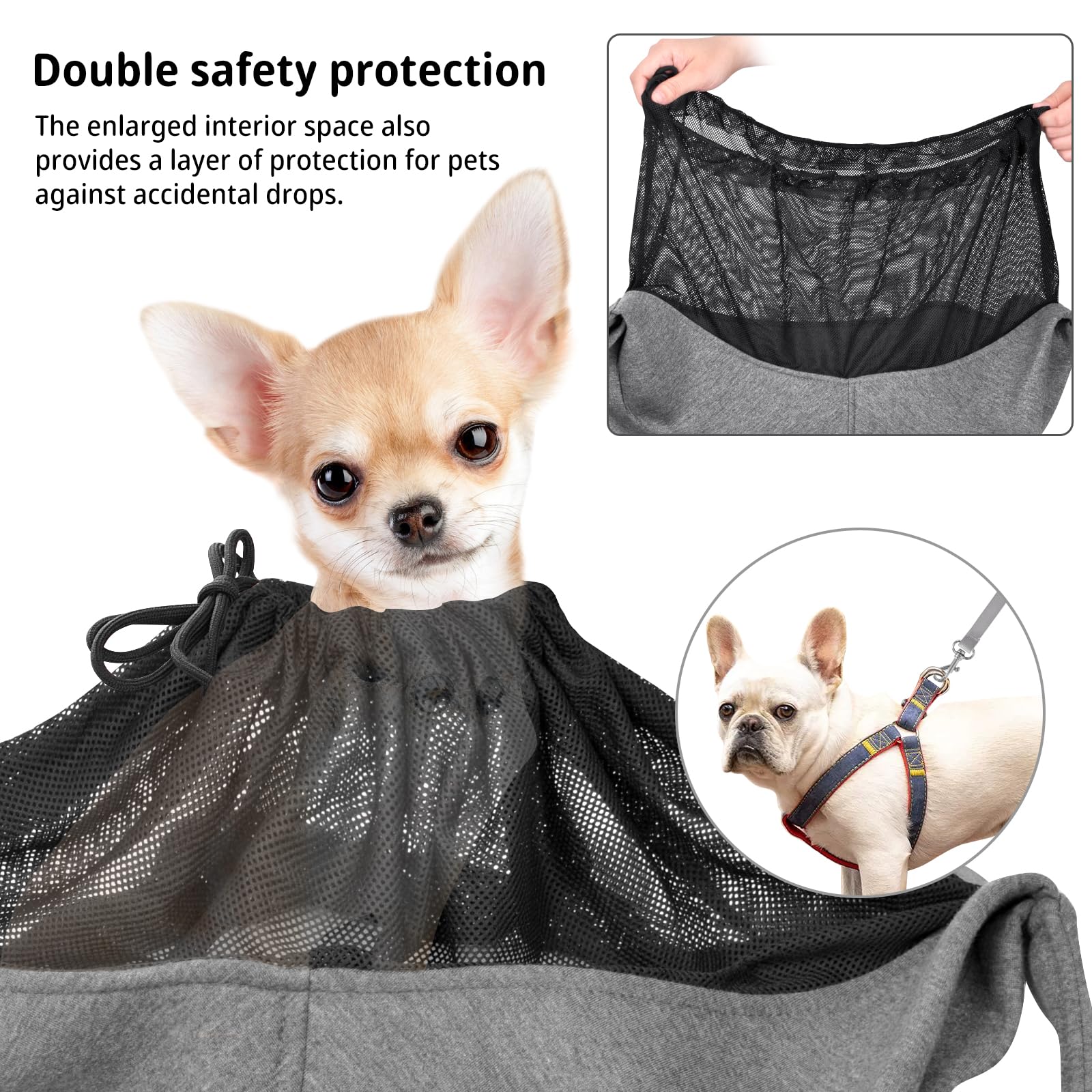 vrbabies Dog Carrier for Small Dogs Puppy Sling Carrier with Adjustable Strap Soft Cotton Dog Carrier Bag Dog Sling Carriers with Pocket for Travel Outdoor (Dark Grey) - Image 2