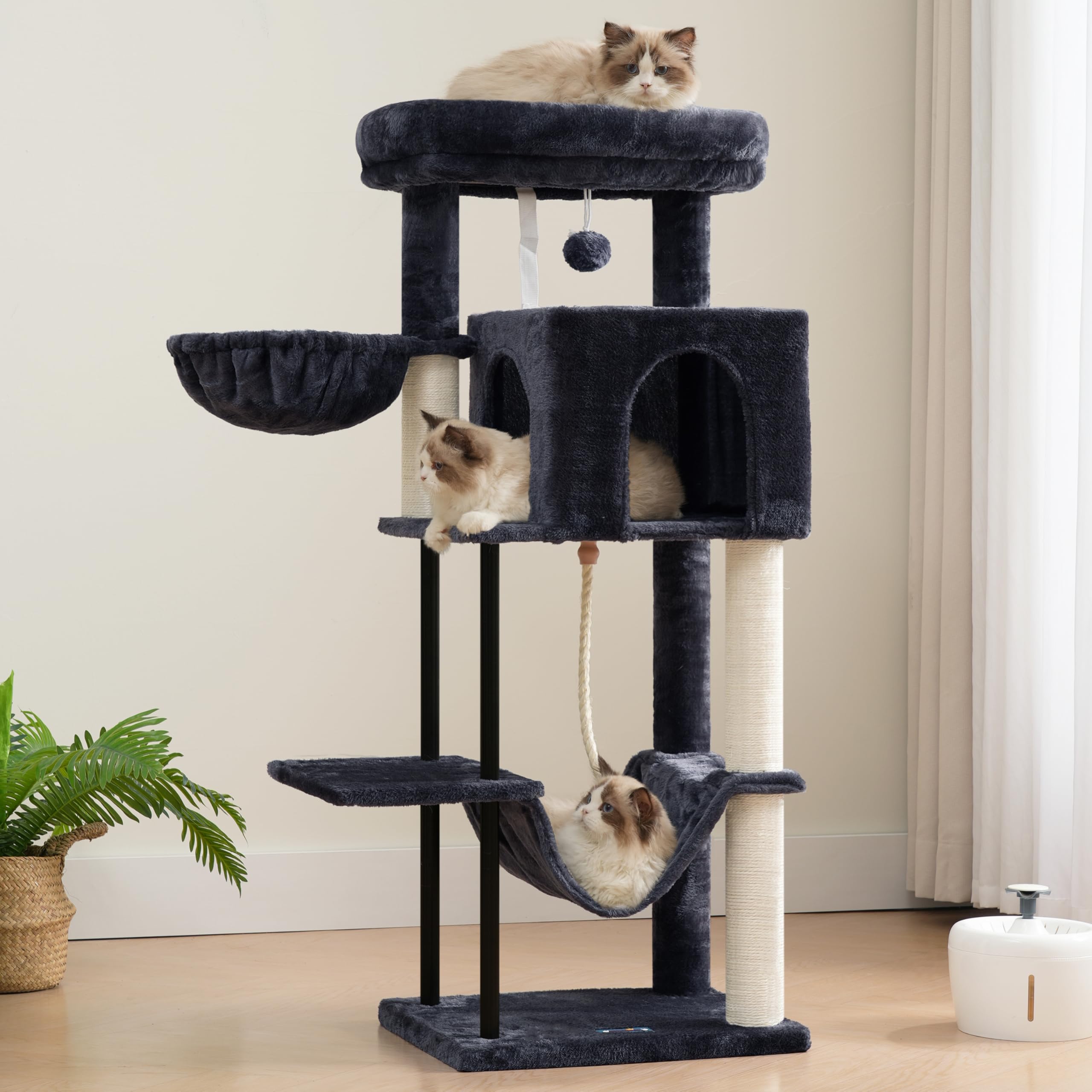 Gitelsnour Rascador para Gatos, Árbol para Gatos de Interior de 110 cm con Tubo de Acero Resistente, Hamaca, Rascadores, Gris Ahumado GCT004SG-2
