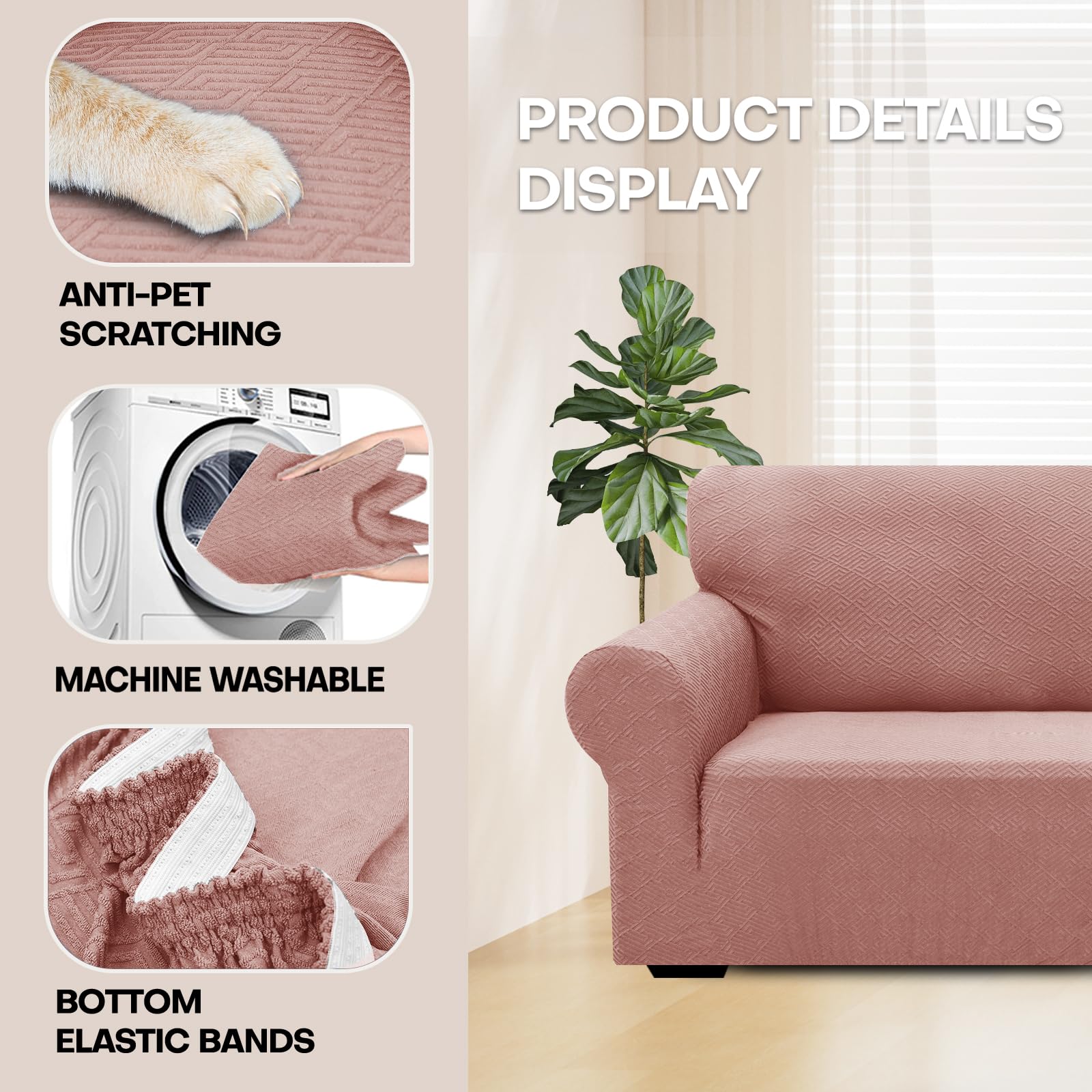 Copridivano 3 Posti YSTELLAA - Elasticizzato, Jacquard, Antiscivolo, Colore Bordeaux - Foto 10