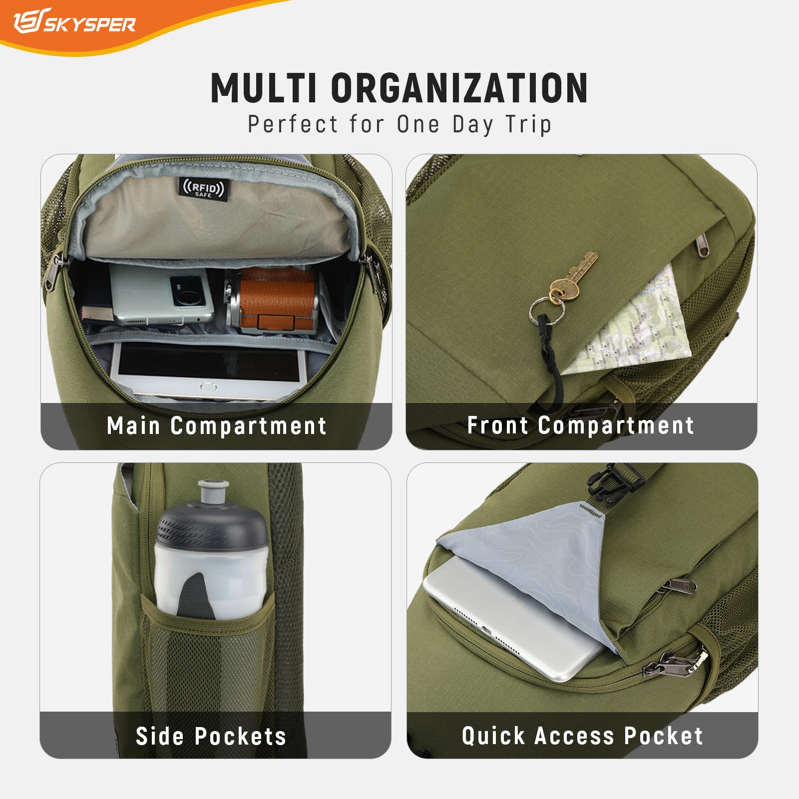 SKYSPER Sacs Bandoulière Homme Sling Bag Sac à Dos Anti - Pickpocket Sacoche Épaule pour Hommes et Femmes Voyage Sport