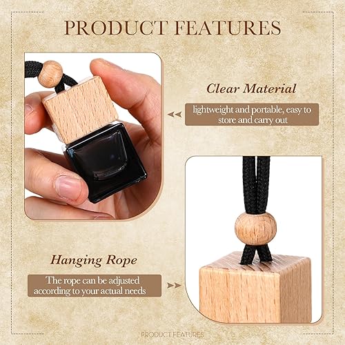 Miniatura 4 de BBTO Ambientador colgante para automóvil, botella de perfume de vidrio vacía, difusor de botella de perfume para aceites esenciales, fragancia,