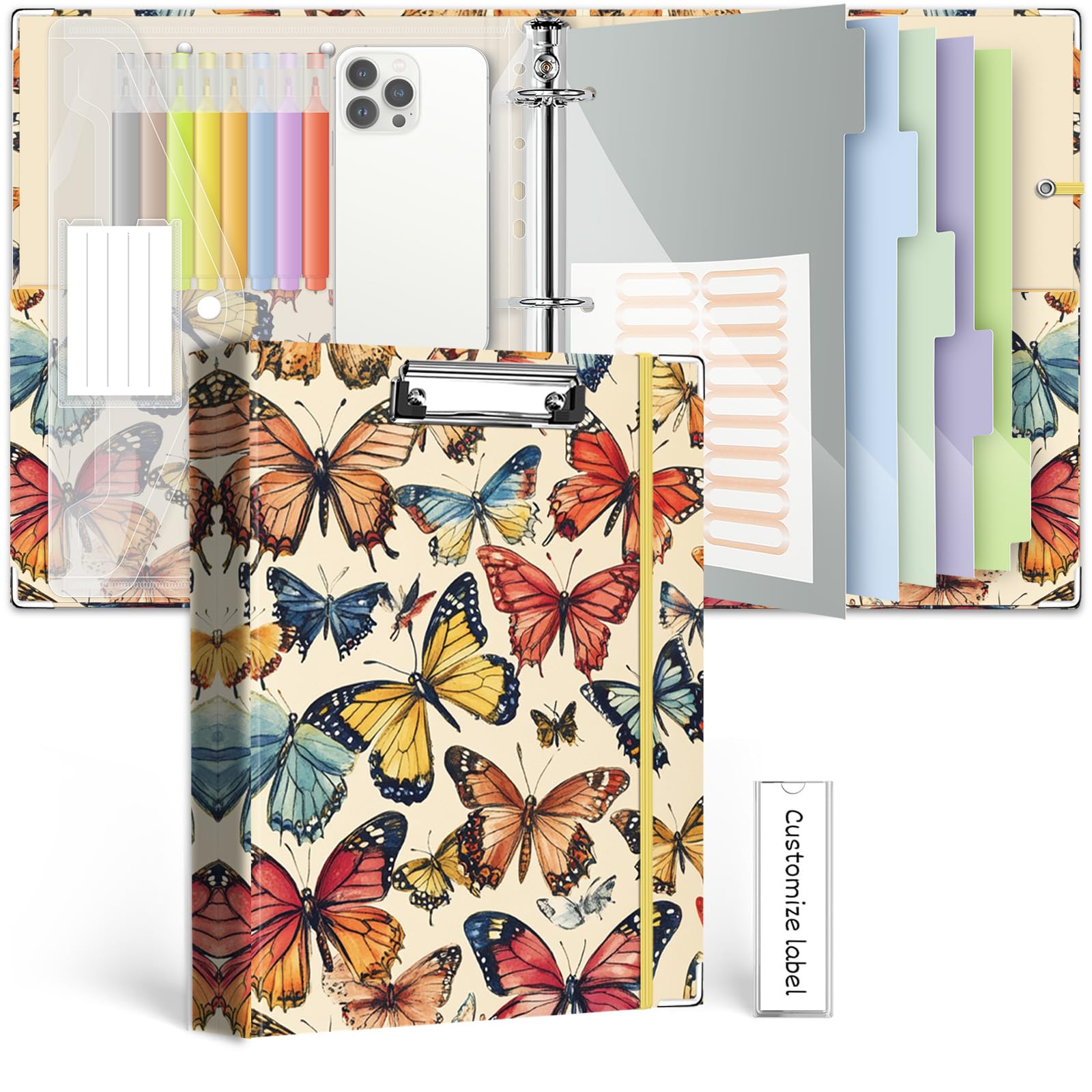 3 Ring Binder 1 Inch,BVSSX Three Ring Binders Organizer with Clipboard, 5-Tabs Pockets Dividers, Plastic Folder, 18 Divider Stikers,Pen Loop (