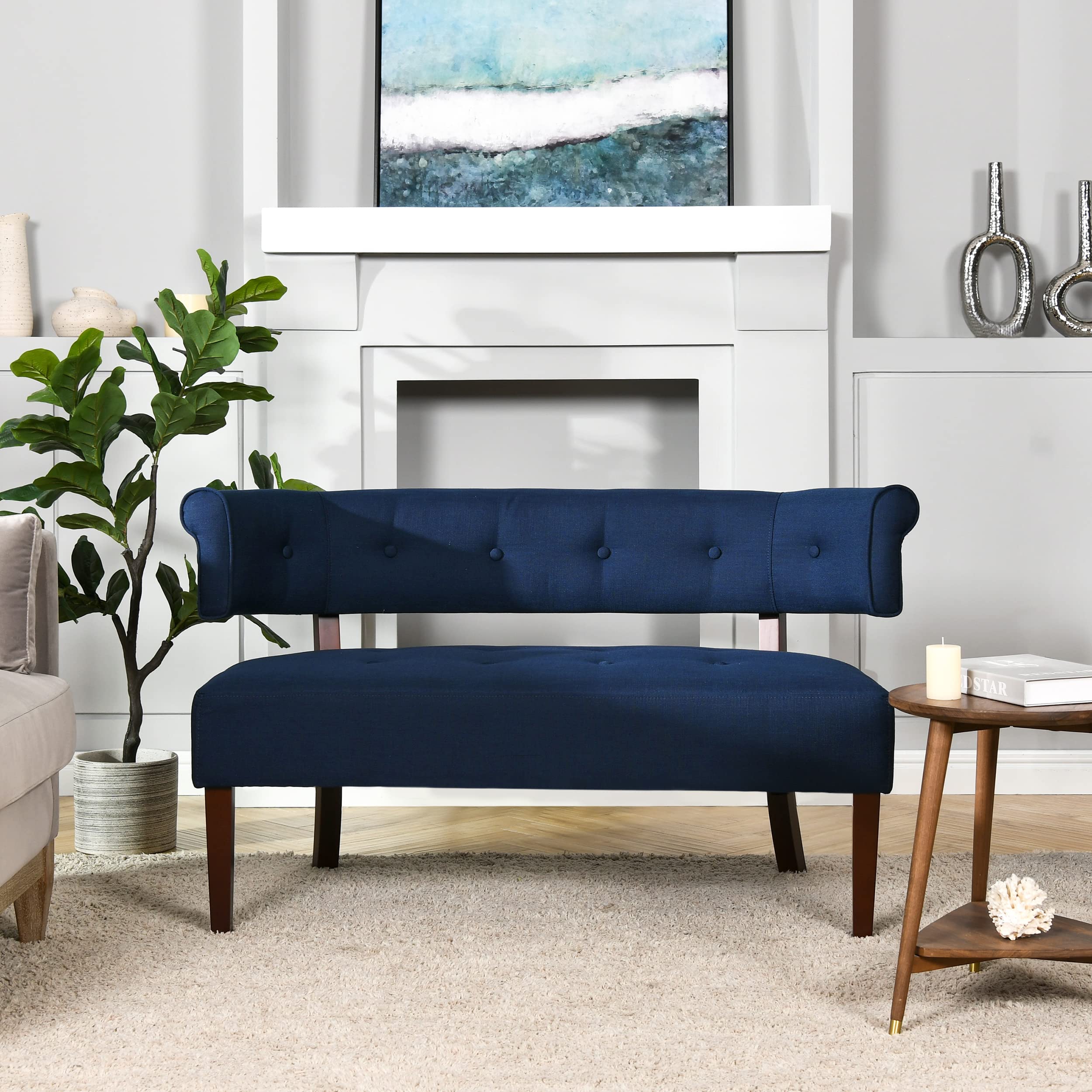 Buy Jennifer Taylor Home Jared Roll Arm Tufted Bench Settee, Midnight