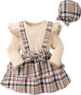 Infant Baby Girl Fall Outfit Ruffle Sleeve Romper Plaid Suspender Skirt ...