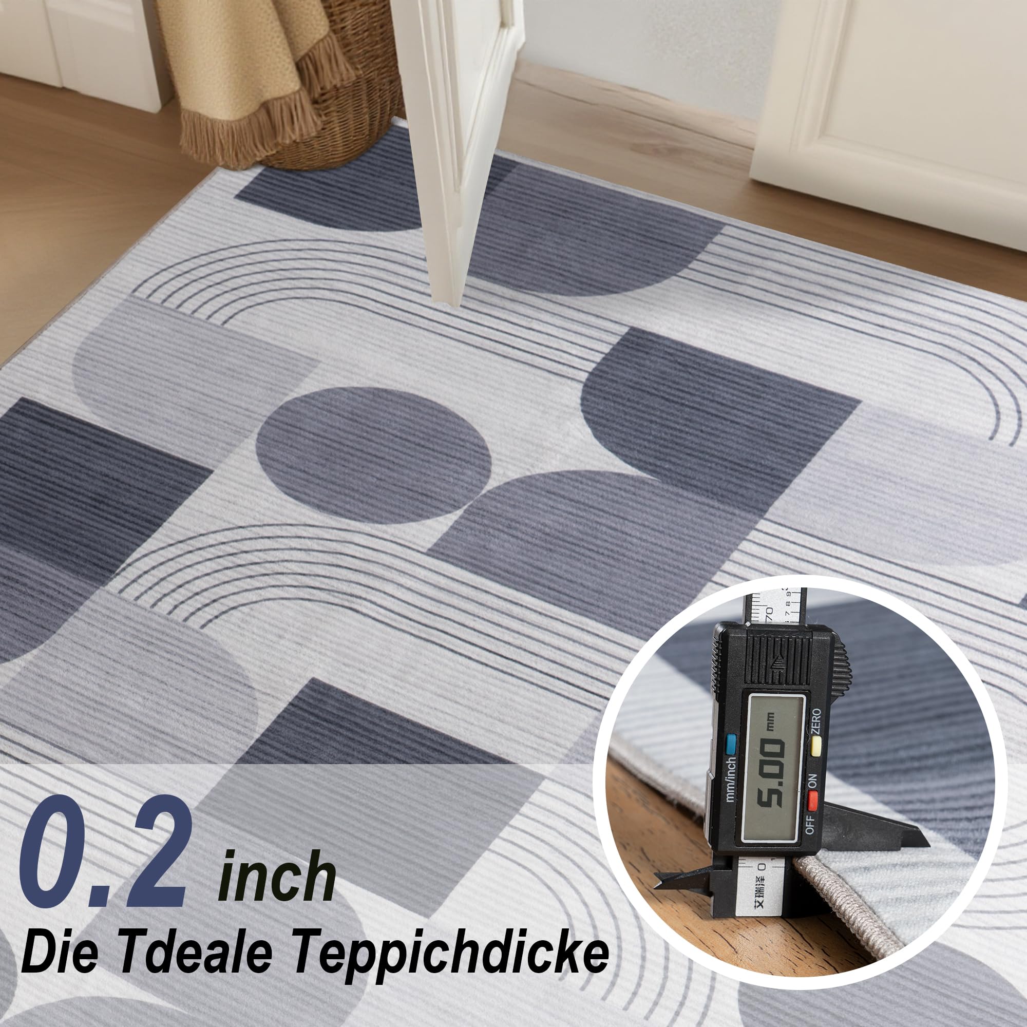 Abstraktem Waschbarer Teppich Wohnzimmer, 200x230 cm Anthrazit | Groß Muster Kurzflor Teppich, Wohnzimmerteppich Bettvorleger Moderne Carpet für Schlafzimmer Büro Esszimmer Küche Läufer