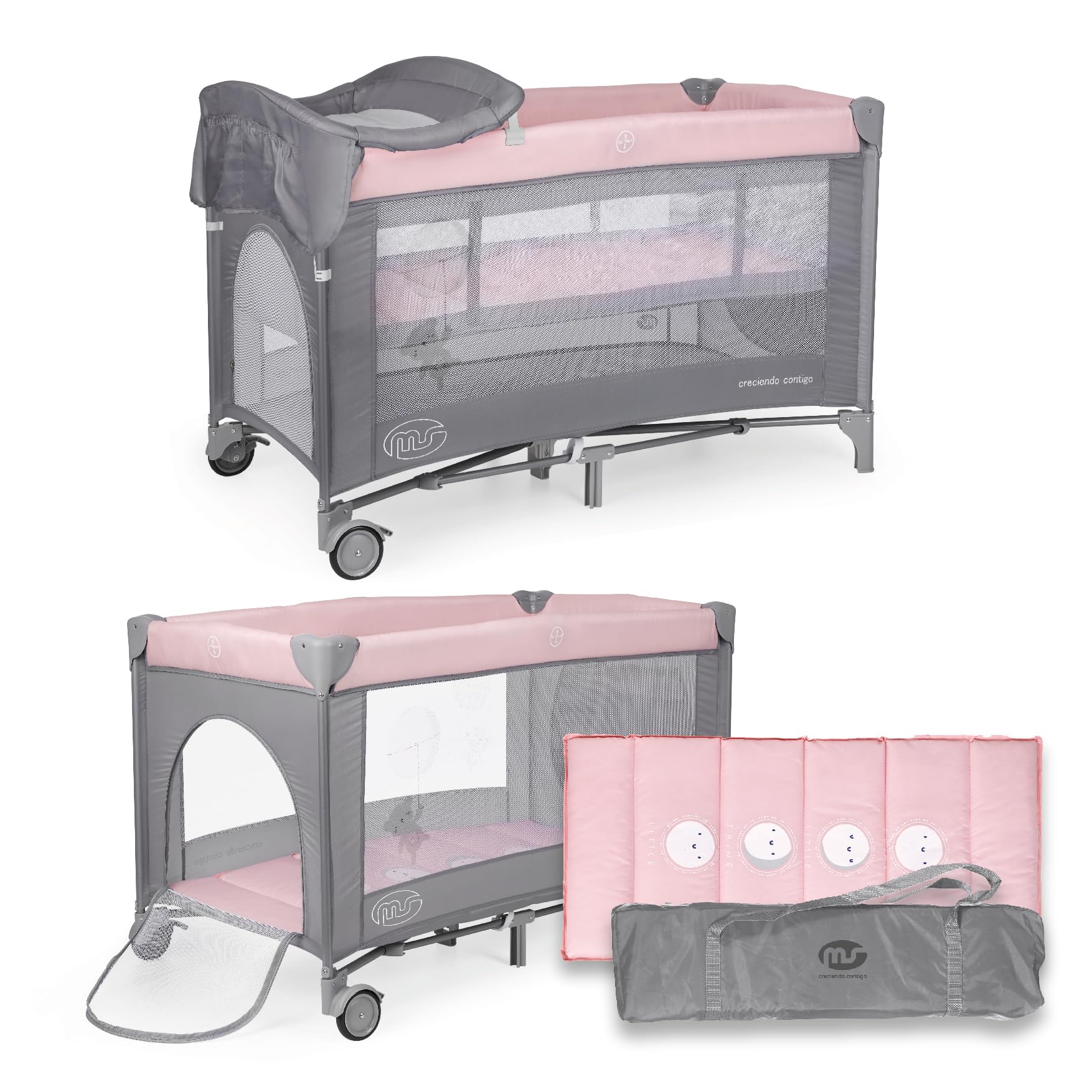 Ms BabyWorld – COMPLET – Cuna De Viaje 2 Alturas | Hasta 15 Kg | Altura Recién Nacido | Apertura Lateral | Ruedas | Colchón Y Cambiador Incluidos | Bolsa Transporte | Plegable Y Regulable