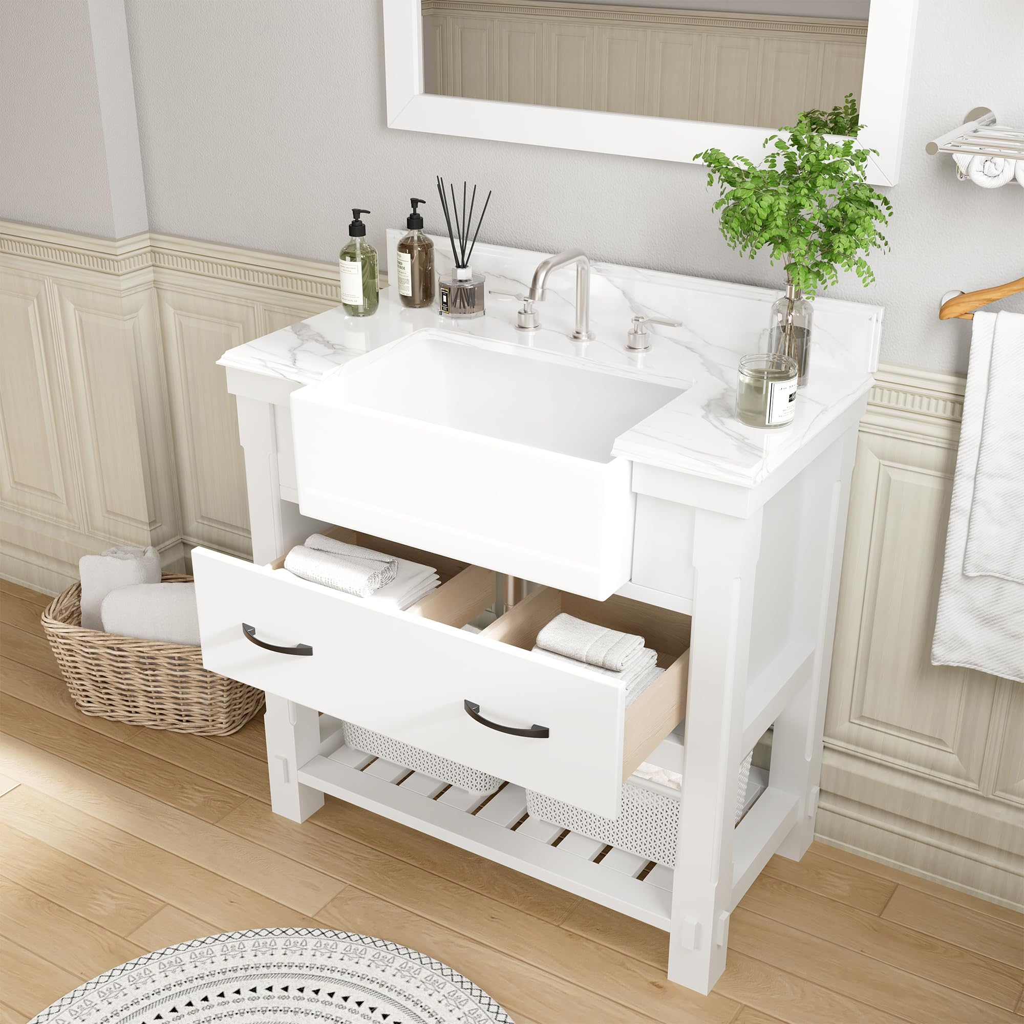 Amazon.com: CASAINC 36 Inch Bathroom Vanity, Farmhouse Sink Bathroom ...