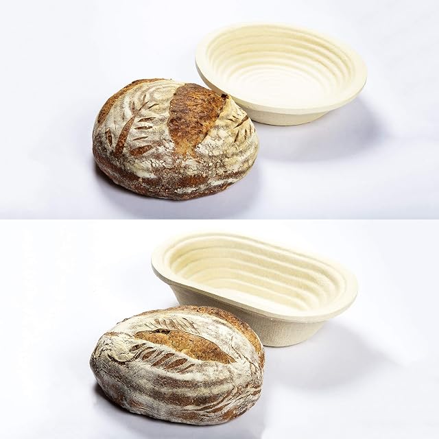 Professional Eco-Friendly 1kg Round Spiral Pattern & 750g Oval Spiral Pattern Proofing Basket Banneton Brotform Brotformen Bread Making - Heavy Duty - Sustainable Wood Pulp Eco Friendly
