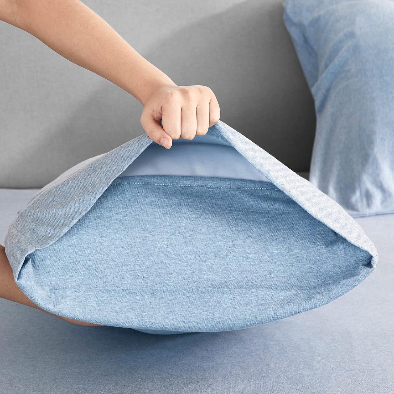Bedsure Jersey Knit Sheets Full Set Spa Blue - 100% Cotton T Shirt Bed Sheets for Full Size Bed, 4 PC Cotton Stretchy Sheets