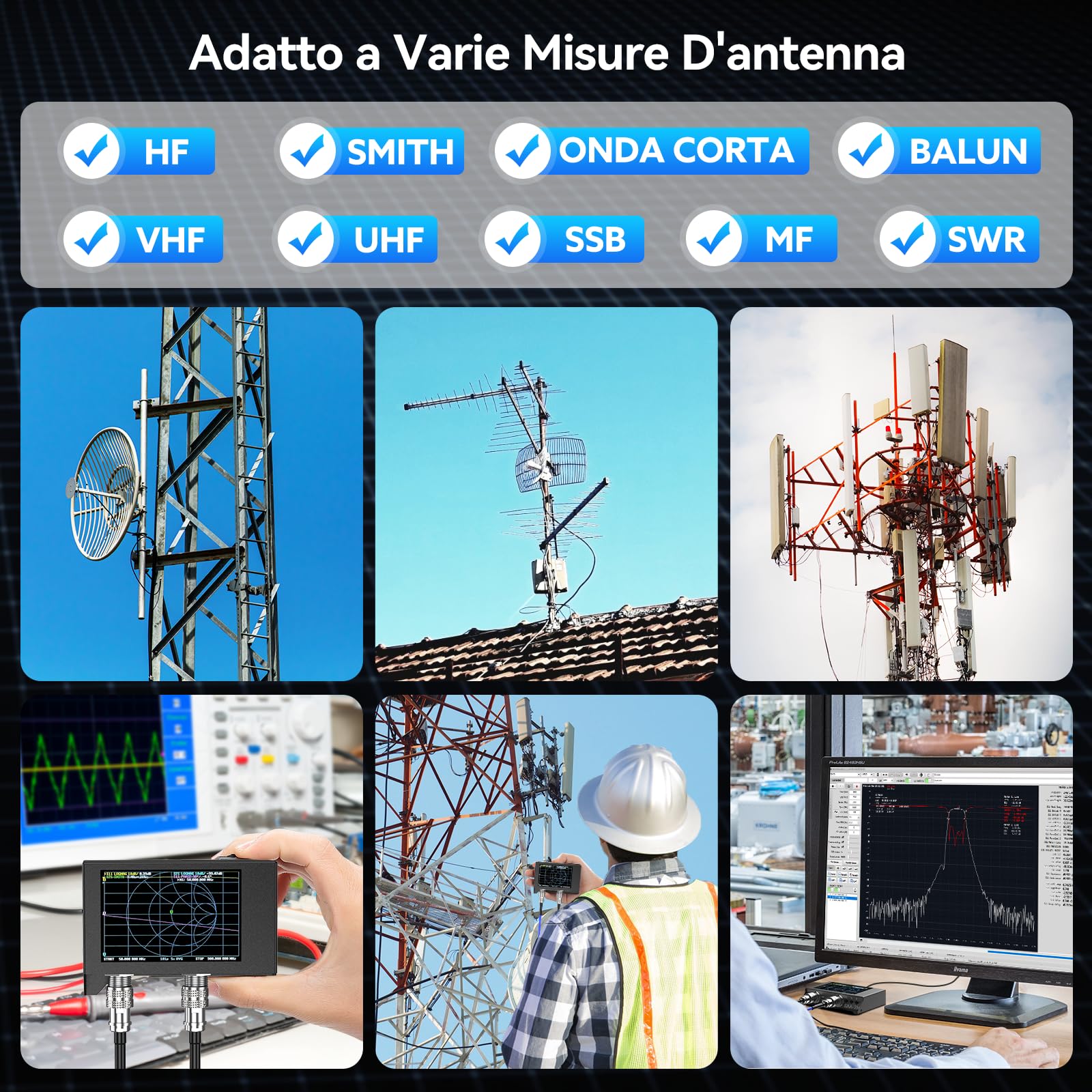 Seesii NanoVNA SAA-2N Analizzatore di Antenna, Analizzatore di Rete Vettoriale 4 Pollici LCD 50KHz-3GHz HF VHF UHF per Misurazione S Parametri e Smith Chart con Borsa Portatile