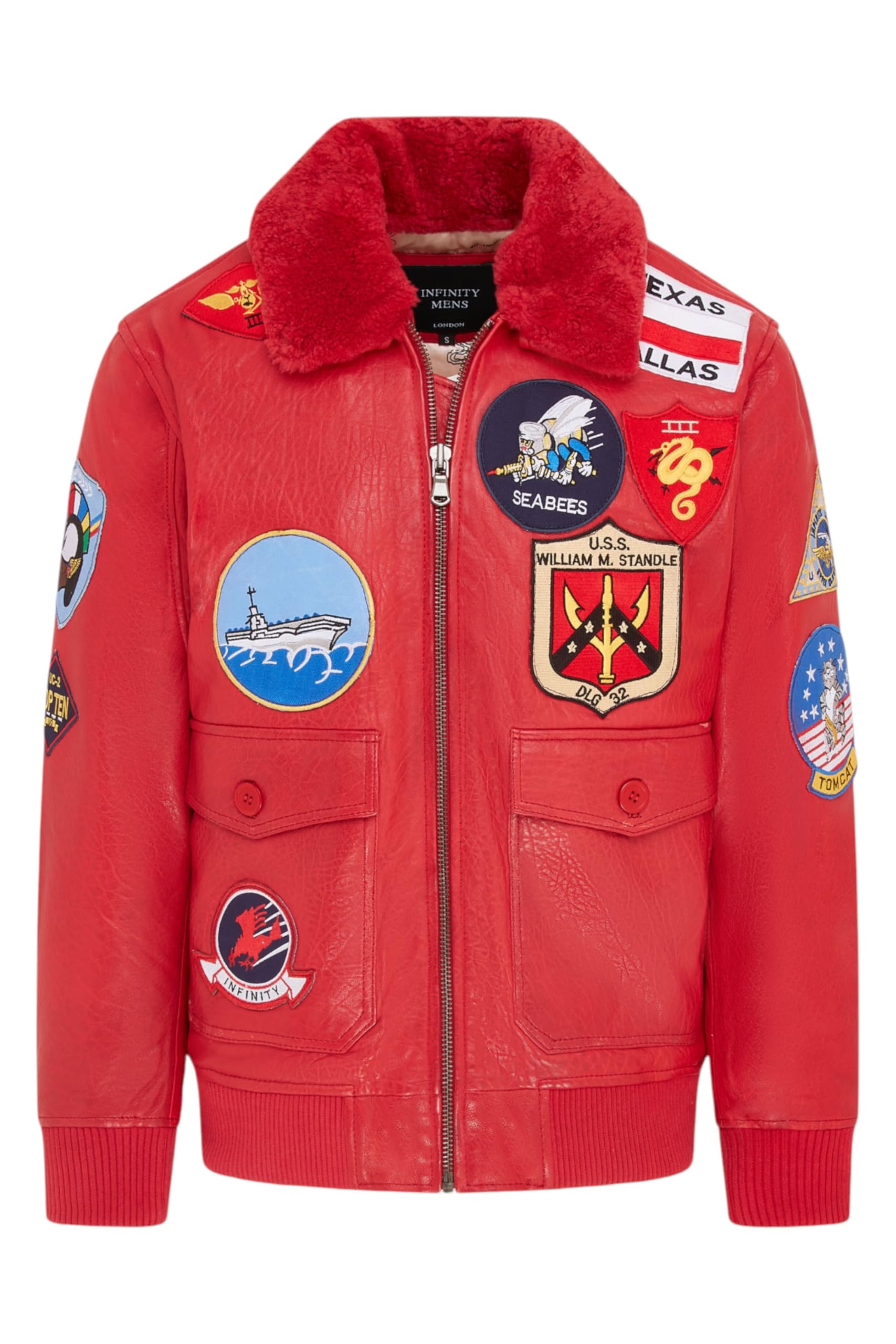 Men's Air Force A2 Flight Leather Bomber Jacket with Sheepskin Collar and Patches