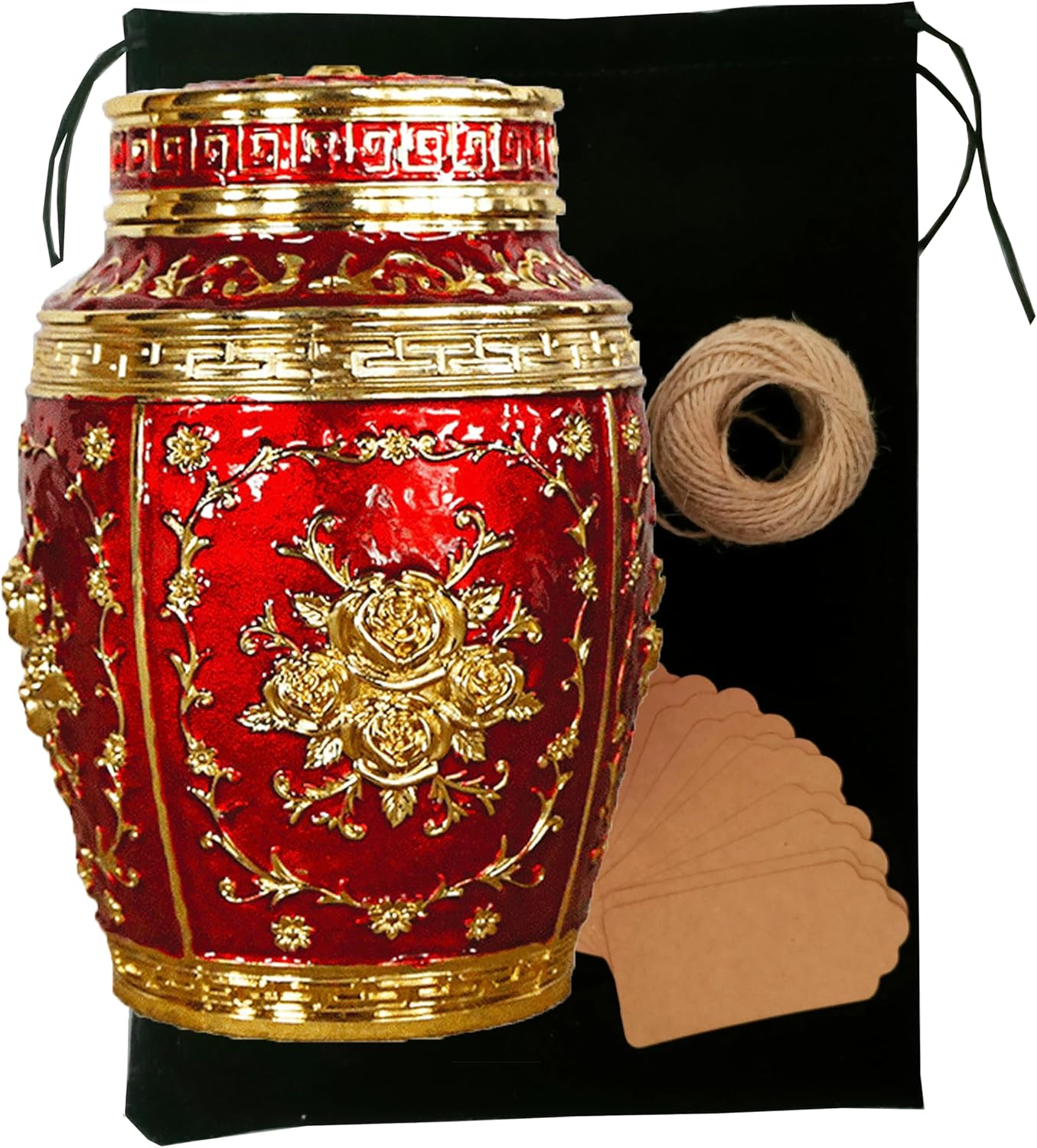 Keepsake Rose Urns for Human Ashes Medium Cremation Burial Urn for Adult Human Ashes Beautiful Zinc Alloy Decorative Funeral Urns（Red）