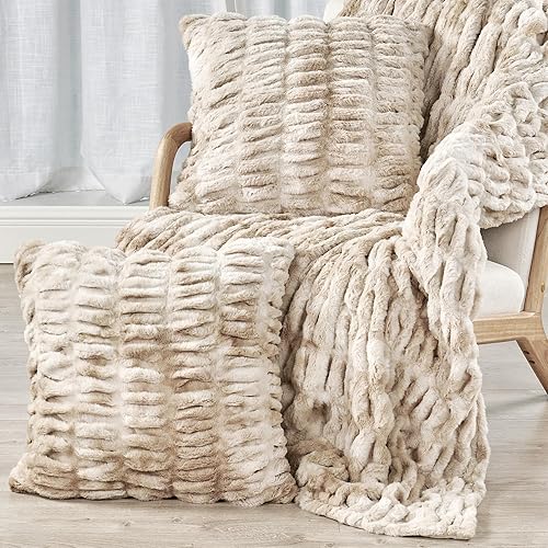 Miniatura 9 de HESTIN Juego de 3 fundas de almohada y fundas de almohada de piel sintética, 20 x 20 pulgadas, funda de almohada decorativa para sofá, manta cálida