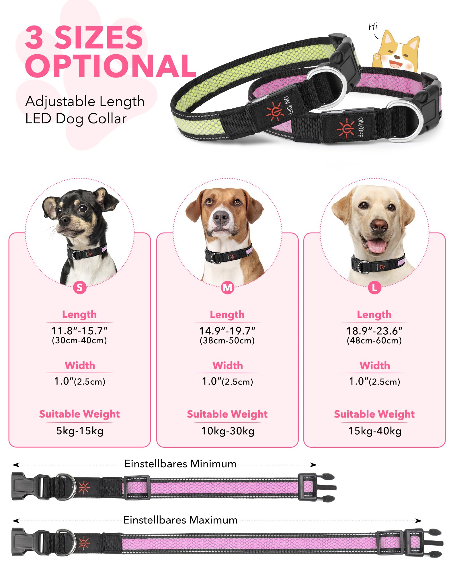 Weesiber Light Up Dog Collar, Flashing LED Dog Collar Rechargeable, Reflective Pet Collar - Image 3