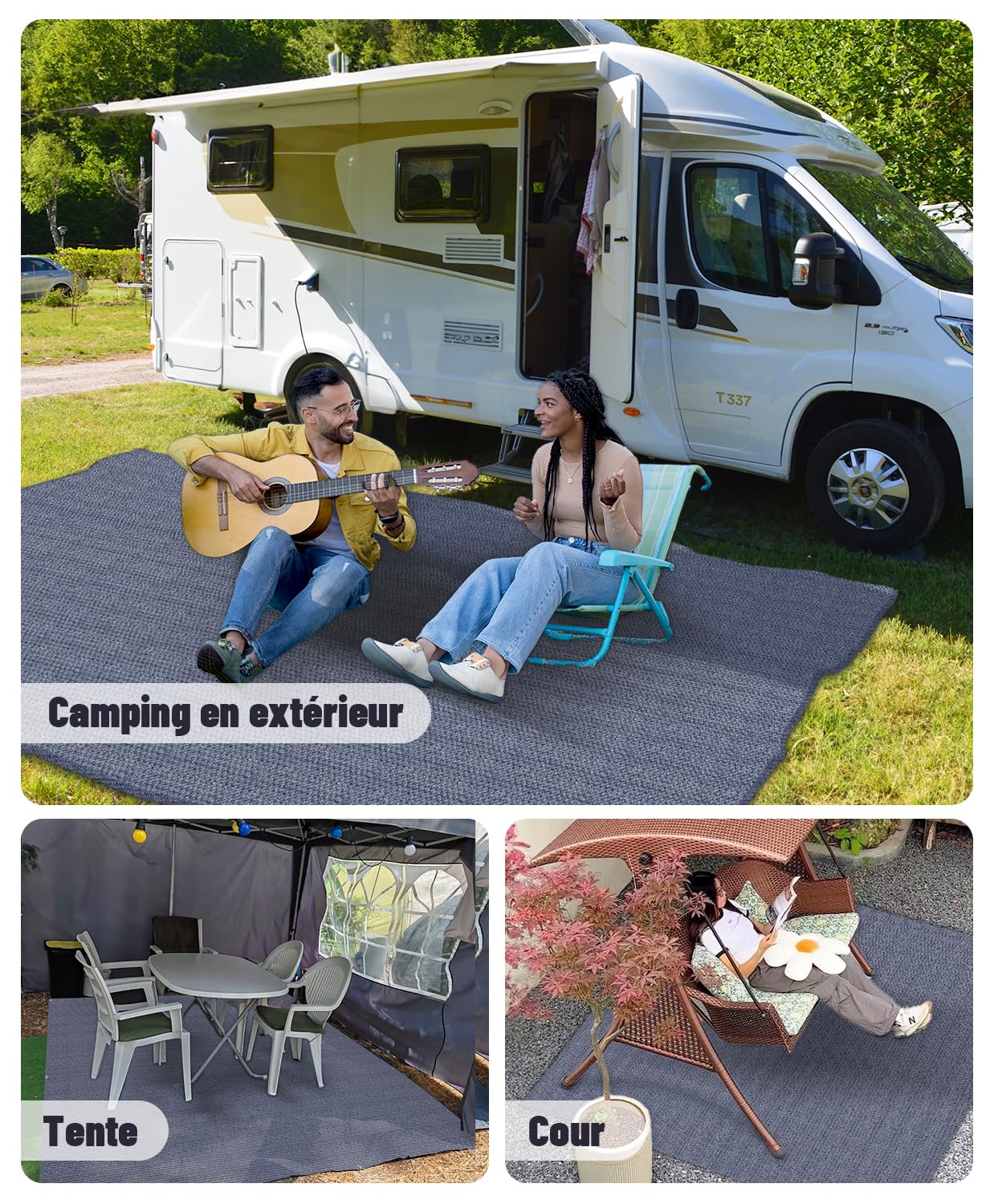 Tapis d'auvent pour Camping Extérieur, Respirant, Antidérapant, Lavable, Différentes Tailles, Contient 4 Piquets