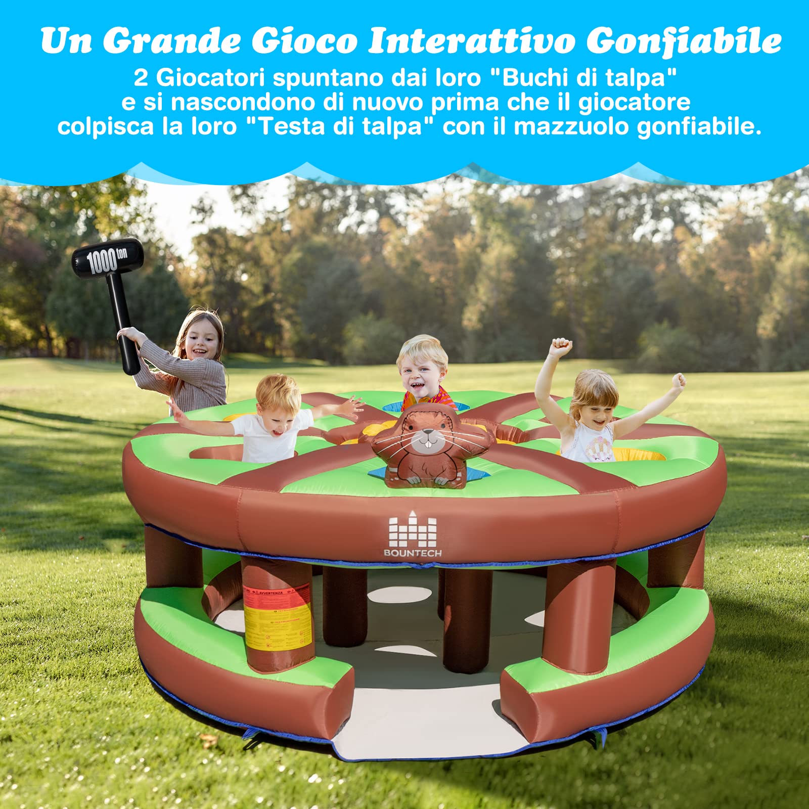 COSTWAY Giocattolo Gonfiabile per Bambini con Acchiappa la Talpa, Castello Gonfiabile per Bambini con Soffiatore, Borsa di Trasporto e Kit di Riparazione, 3-10 anni, 256 x 256 x 120cm
