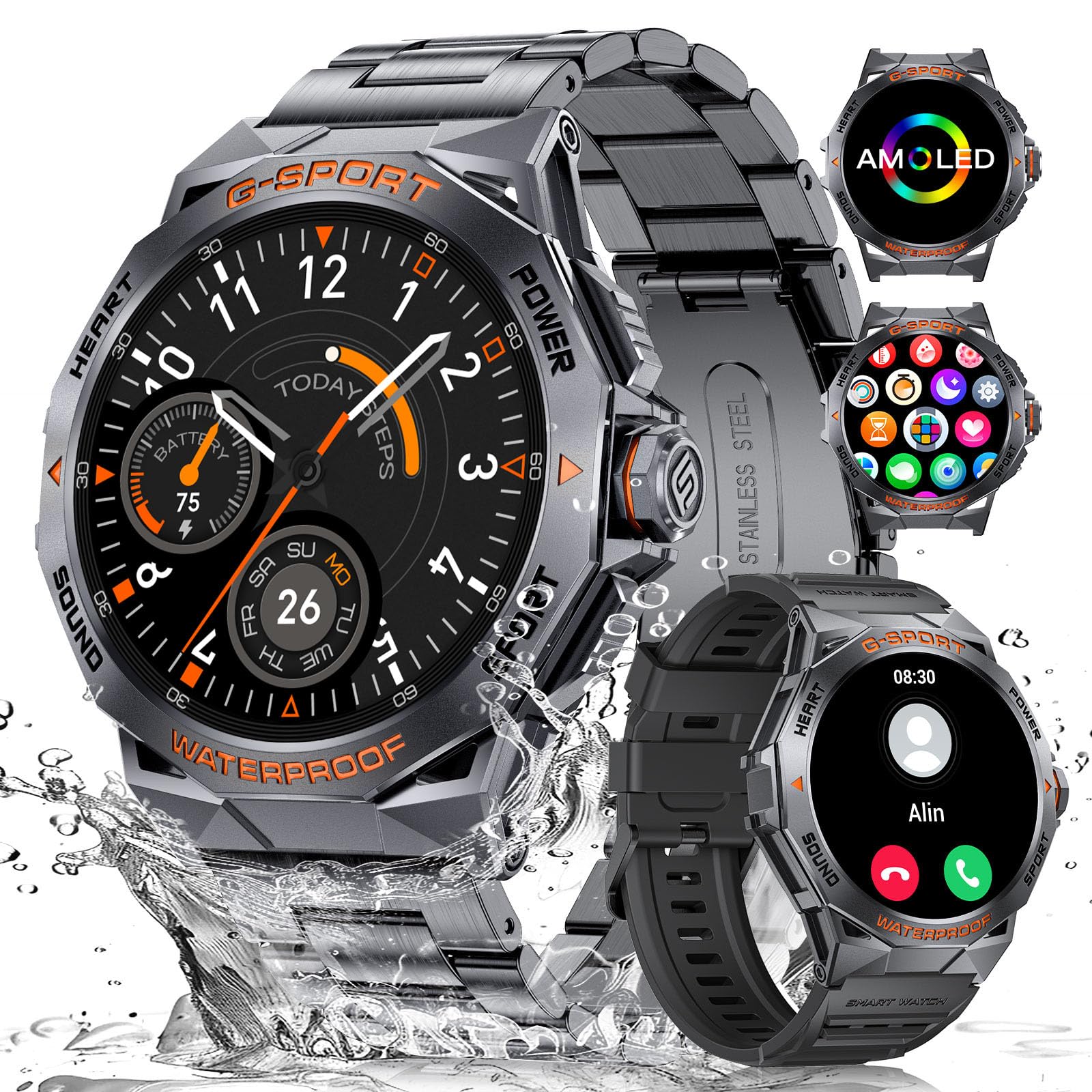 DREMAC Smartwatch Herren mit Telefonfunktion 1,43'' AMOLED-Smartwatch Militär,120 Sportmodi,Uhren Herren mit 24/7Herzfrequenz,SpO2,Schlafmonitor,400 mAh Akku,IP68 Wasserdicht,für Android iOS
