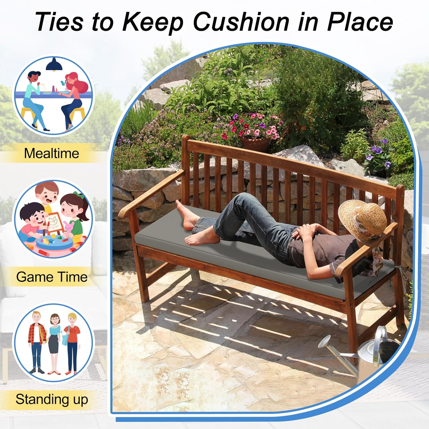Capslpad 3 Seater Outdoor Garden Bench Cushions Thick 5cm Waterproof Non-Slip Outside Long Bench Seat Pads with Ties & Zip Comfortable Seat Foam Cushion for Indoor Outdoor Bench... - Image 6