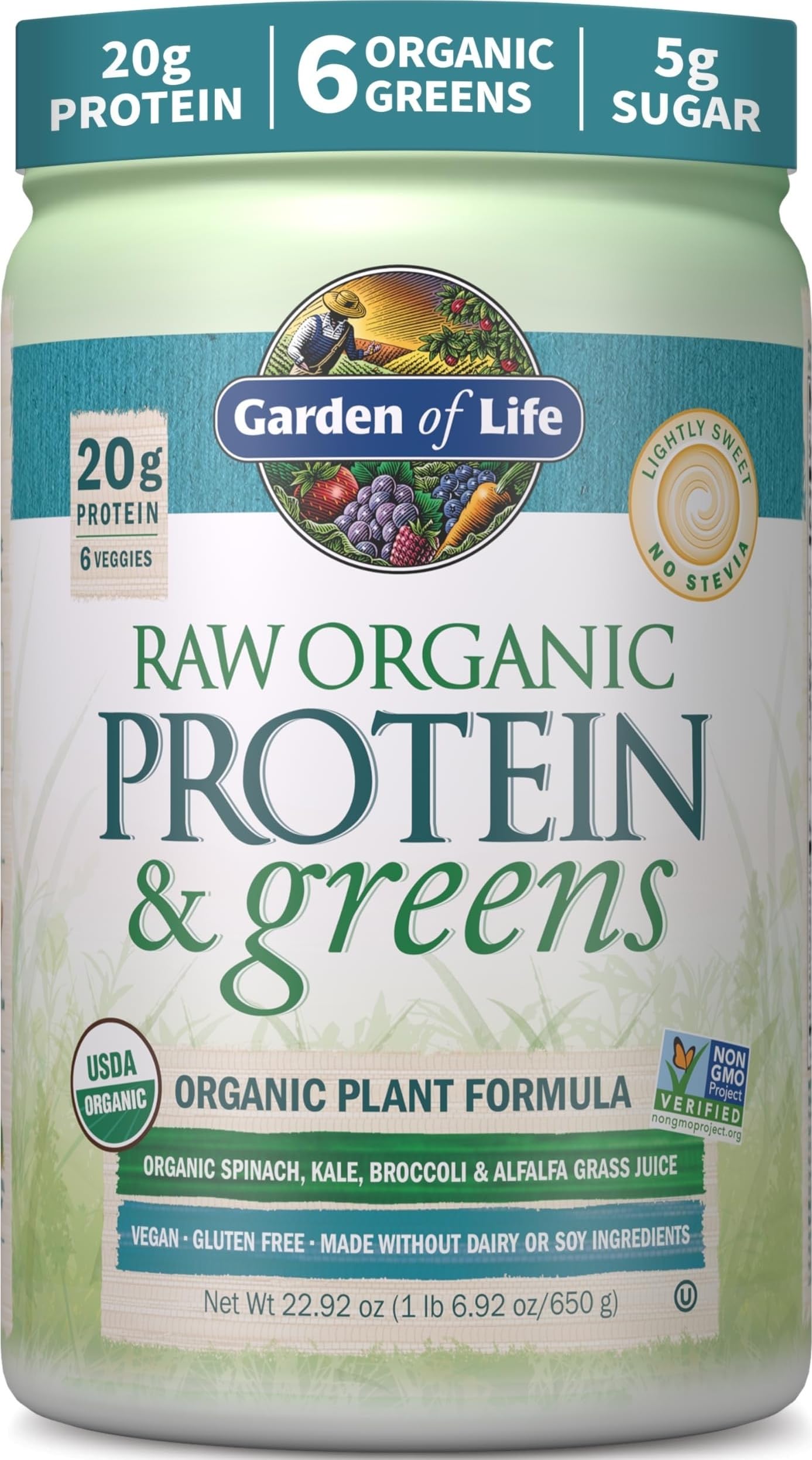Garden of Life Proteína Vegetal Orgânica com Verdes, sabor Levemente Adocicado, 20 g por porção, 20 porções