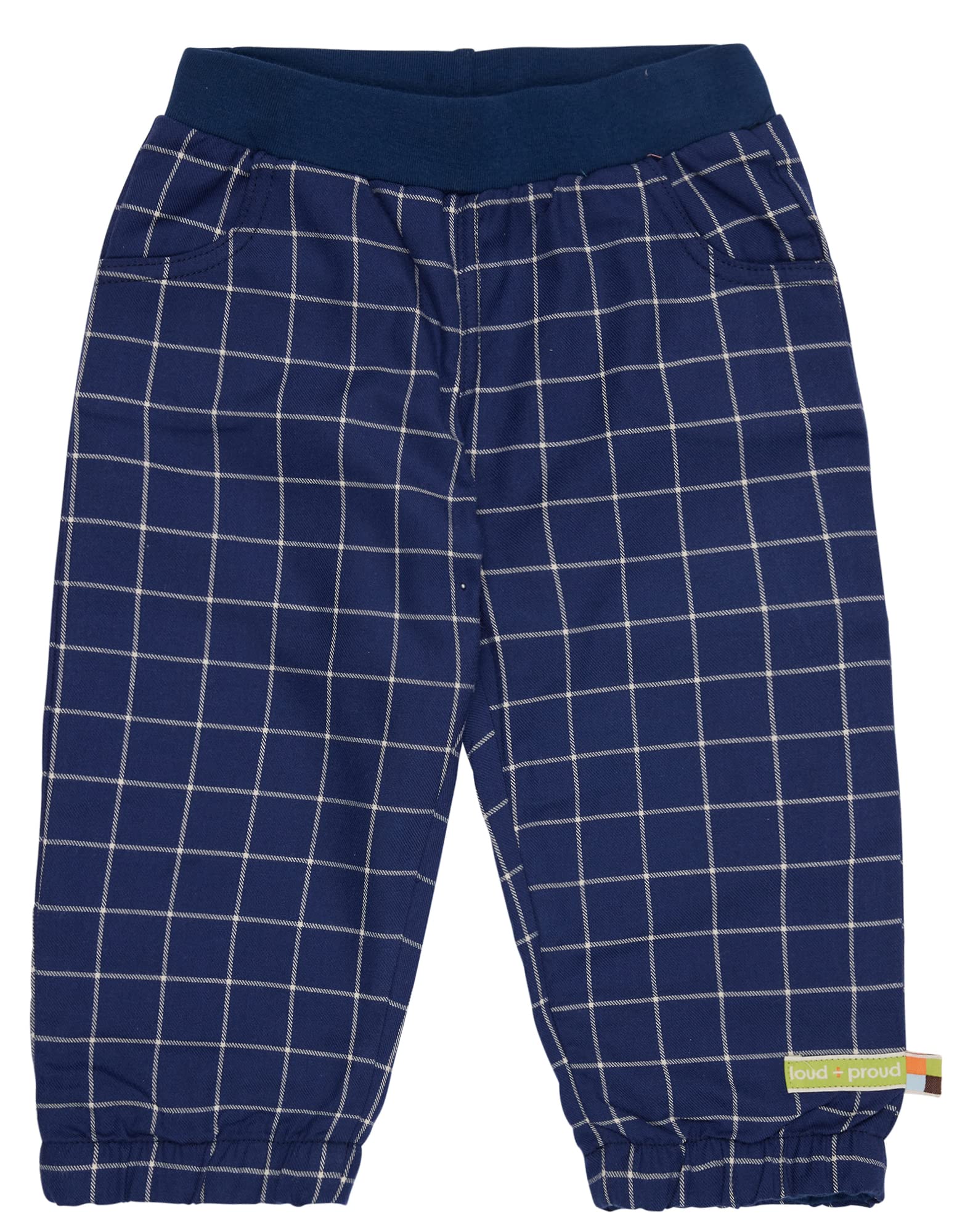loud + proud Karo Hose, GOTS Zertifiziert Pants, Ultramarin, 74/80