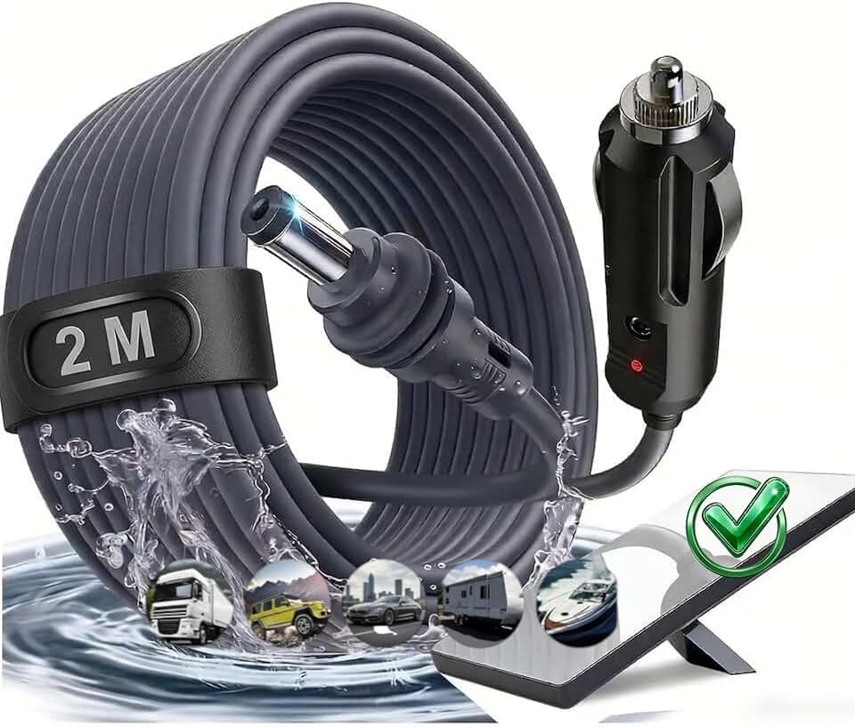 Cabo Carregador Veicular para Starlink Mini Cabo de Alimentação DC 12V-24V Acendedor de Cigarro, Adaptador Macho Impermeável, 2M para Carro, Caminhão, Vans, Motorhome e Barco 2 Metros