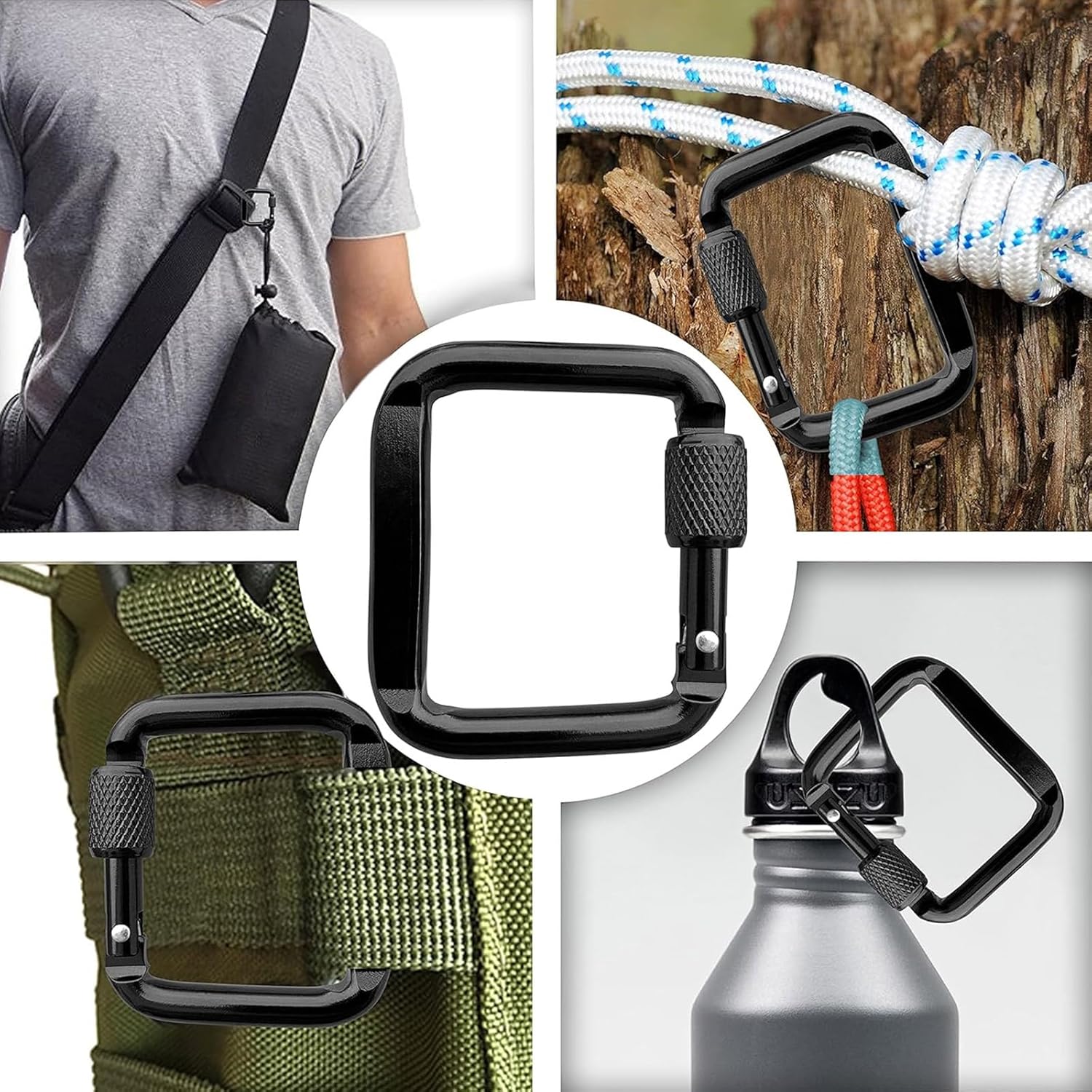 8Pcs Square Carabiner with Screw Clasps, Aluminum Alloy Lightweight Carabiner Buckle Keychain for Outdoor Hiking, Camping, Travel - Image 2