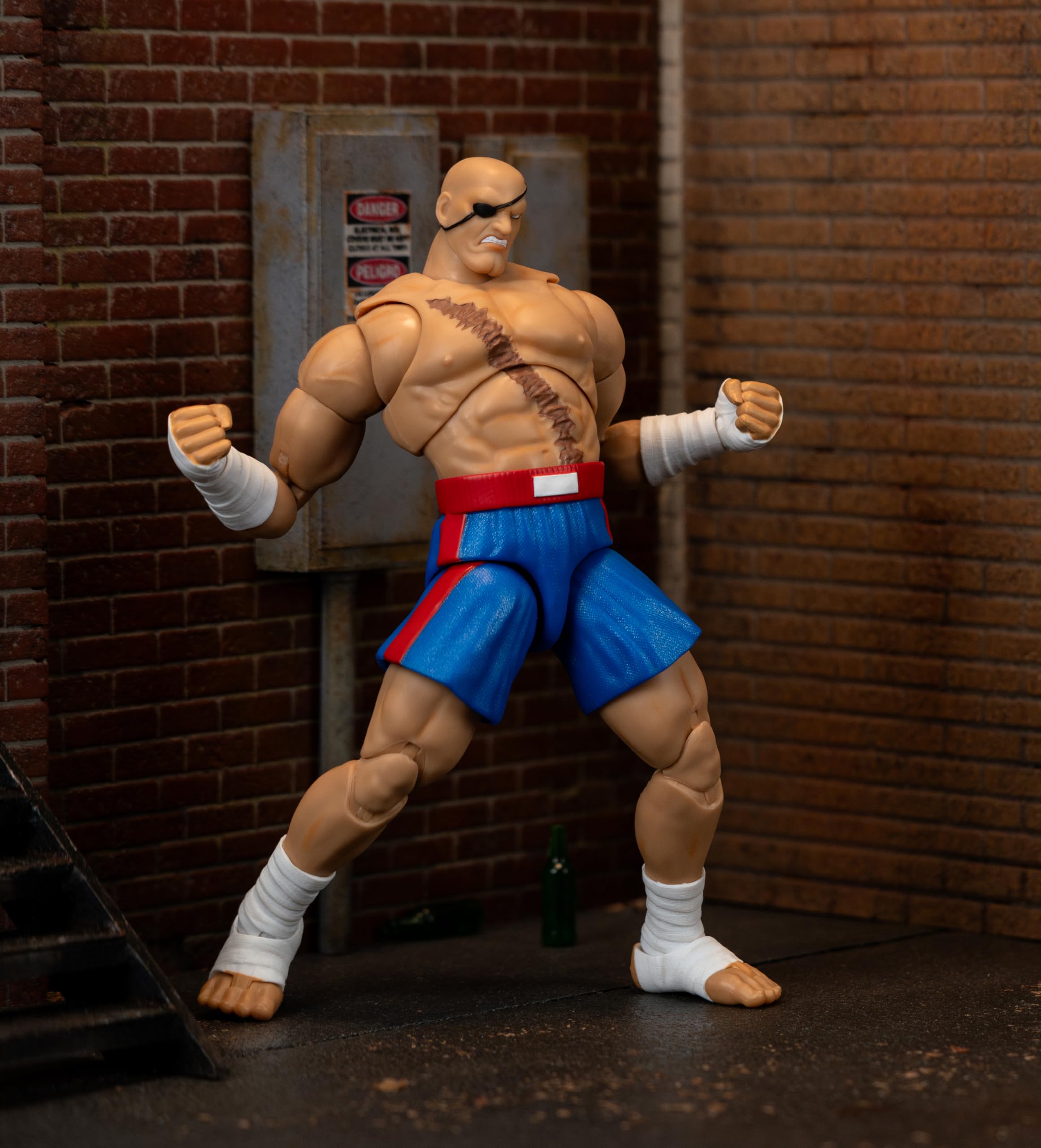 Jada Toys Street Fighter Figurine Sagat (19 cm) – Figurine Mobile de Collection et d'action de Street Fighter 2 The Final Challengers, avec tête, Mains et Accessoires alternatifs, à partir de 13 Ans