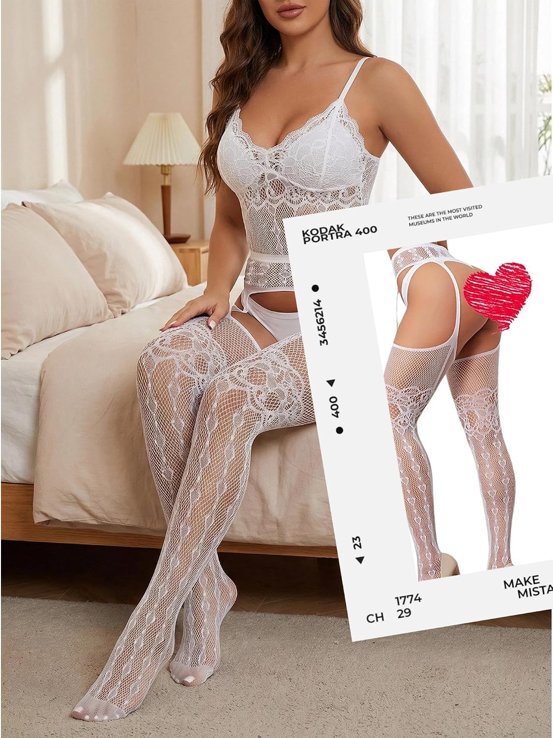 Womens Fishnet Stocking High Waist Mesh Tights Suspender Valentine's Thigh High Stockings Plus Size Fishnet