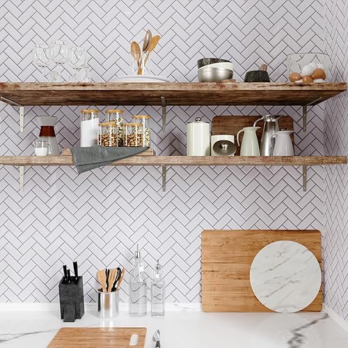 Miniatura 4 de CRE8TIVE 4 hojas de azulejos de espiga blanca para despegar y pegar para cocina, 12 x 12 pulgadas, azulejos autoadhesivos para azulejos de pared