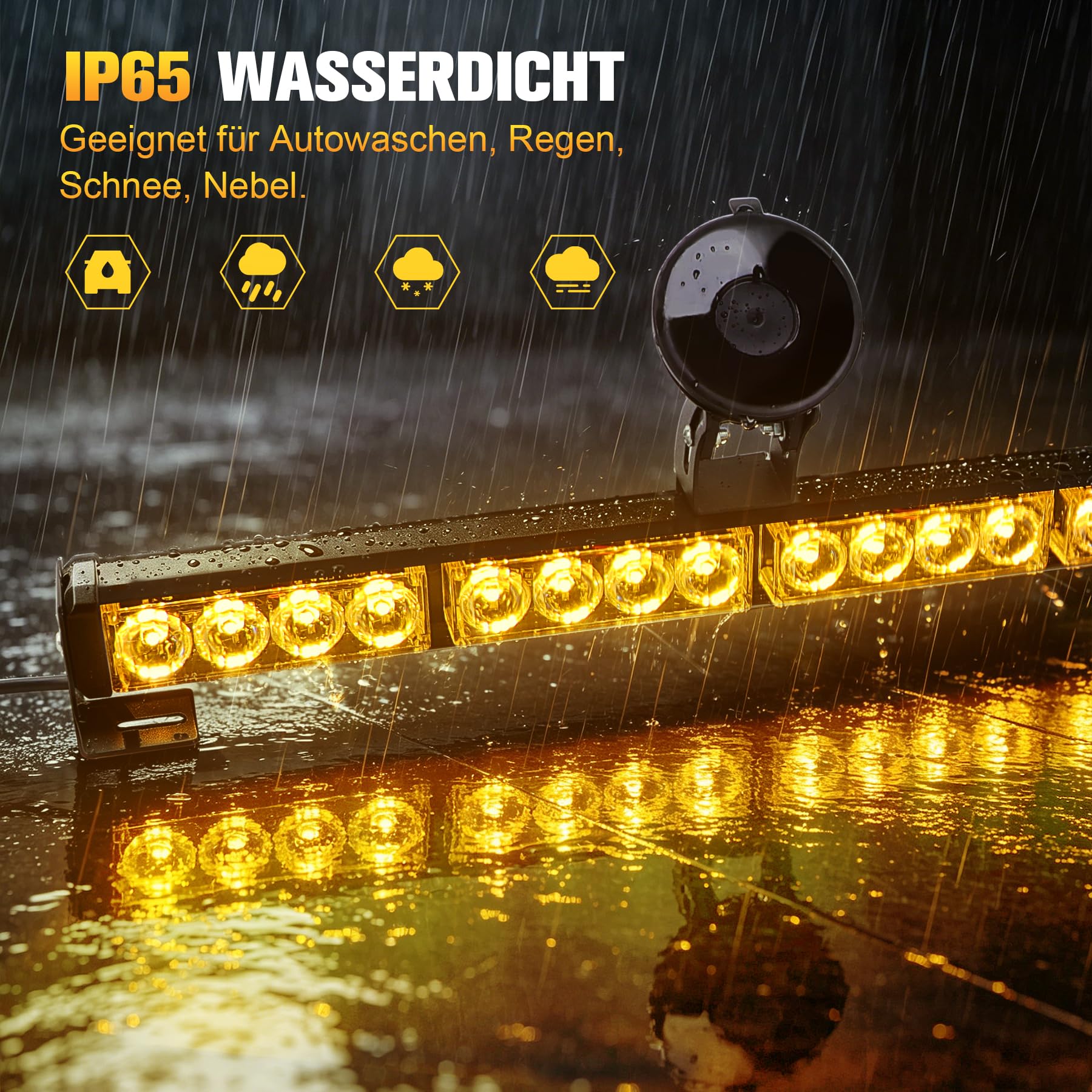 90cm Lichtleiste Stroboskop – 32 LEDs mit hoher Intensität, Warnung, Auto-Blinker, Notfall, Schneepflug, Lichtleiste (Bernstein)