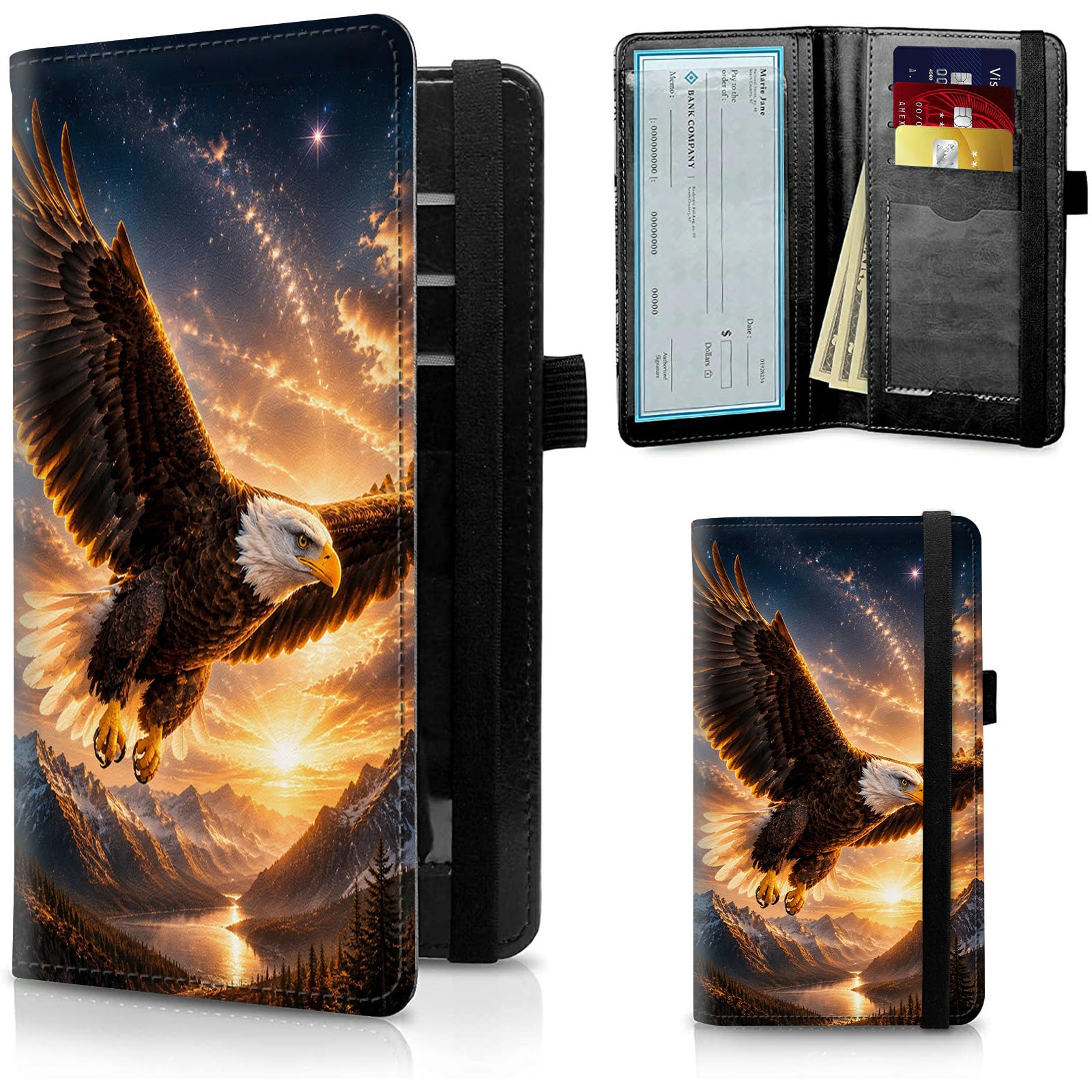 FUYOCWE Bald Eagle Mountain Sunset Checkbook Cover for Men &amp; Women
