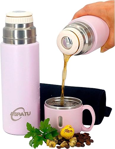 AGRATU Botellas térmicas para bebidas calientes y frías, termo de 14.2 onzas, taza térmica de viaje de café de acero inoxidable 316, adecuadas para