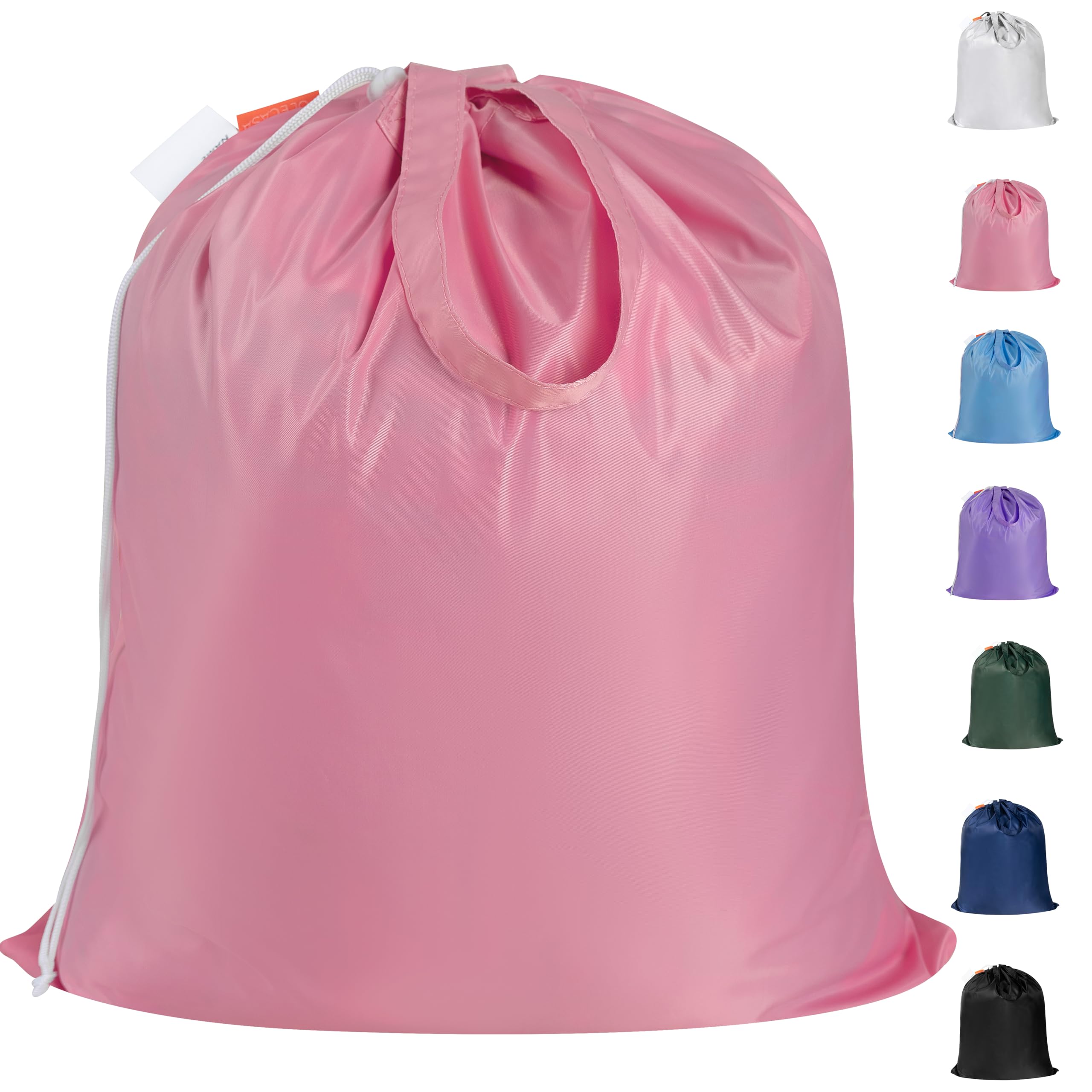 Polecasa Small Heavy Duty Laundry Bag with 130gsm Tear Resistant Fabric and Handles, Easy to Carry Durable Dirty Clothes Drawstring Bag, Perfect for College Dorm, Travel 21”x24”, Pink