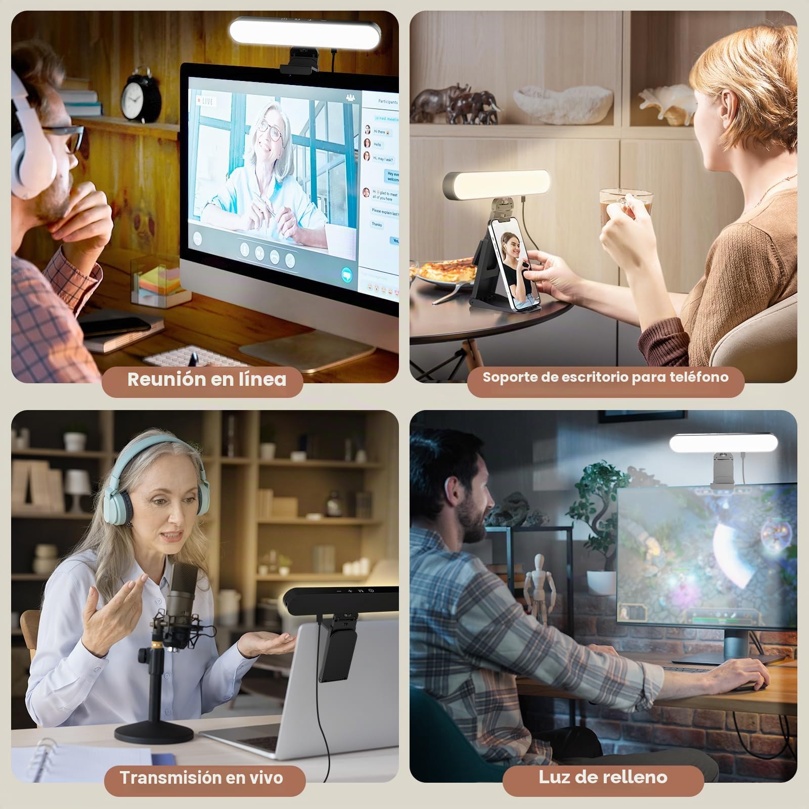 RealPlus Luz Monitor con Soporte Multifuncional, Control Remoto de 3 Luces y 10 Brillos, Iluminación de Videoconferencia para PC/Portátil/Teléfono Móvil/Reuniones Zoom/Oficina/Tiktok/Streaming/Regalo