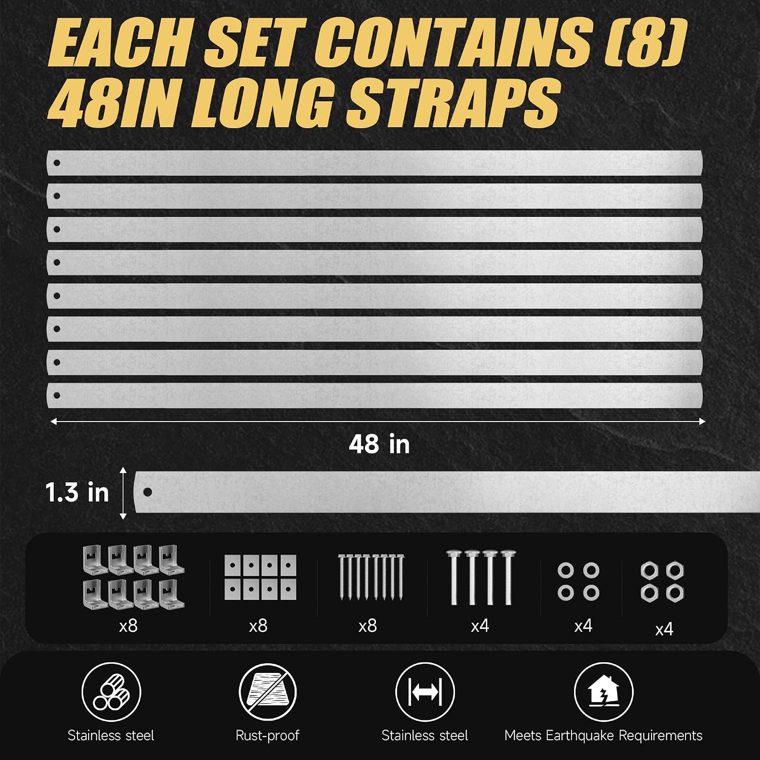 ZhouDaShu 4 Sets Water Heater Earthquake Straps, Water Heater Strap Kit for 80 Gallon Water Tank, Expansion Tank Mounting Bracket with Installation Accessory -Stainless Steel Straps